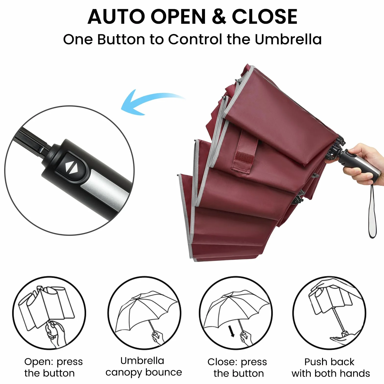 G4Free Paraguas plegable de golf 62 pulgadas rayas reflectantes 10 varillas invertido resistente al viento doble dosel cierre automático
