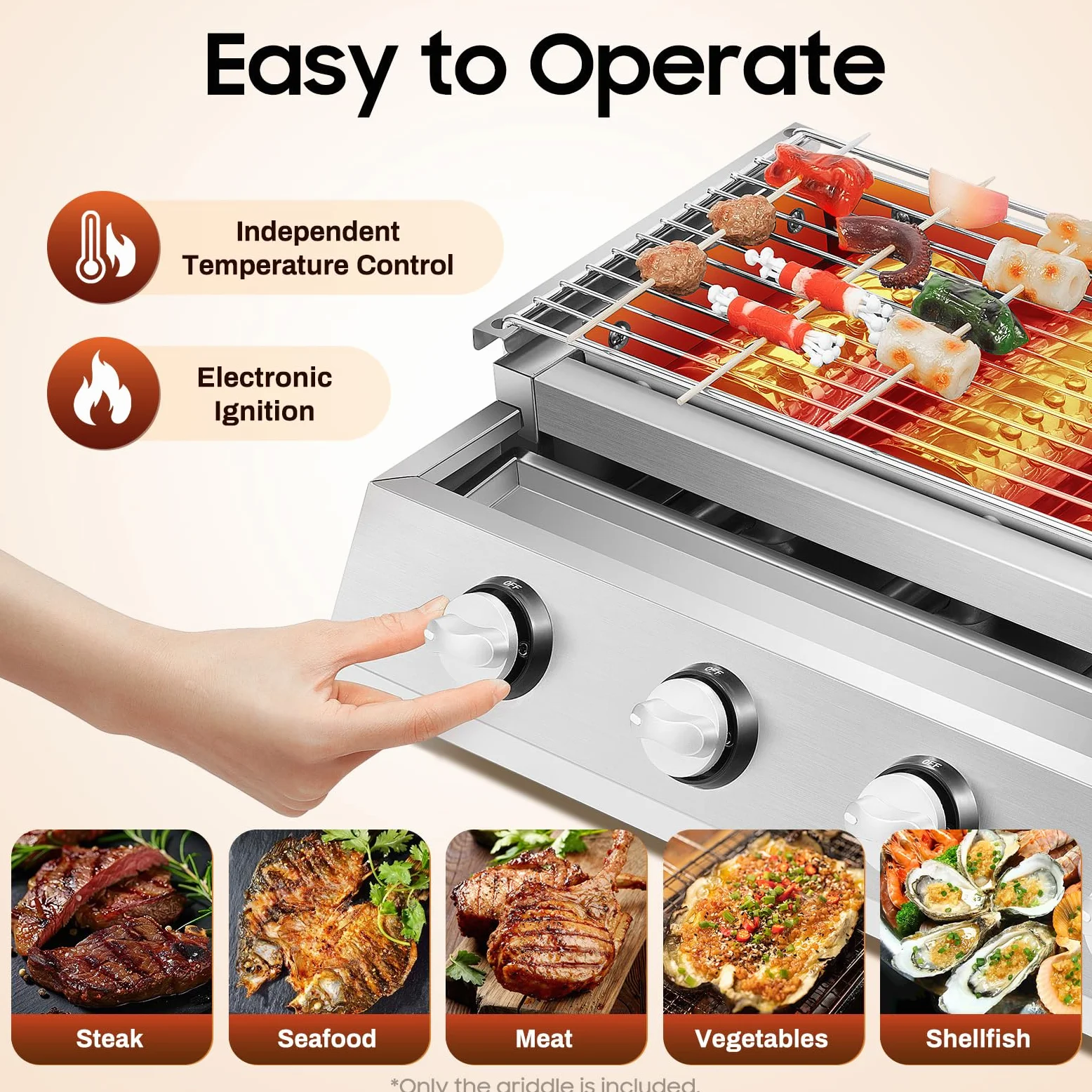 Barbacoa de gas 4 quemadores de acero inoxidable GLP Gas Plancha BBQ Barbacoa de mesa para picnic 58 x 40 x 20 cm