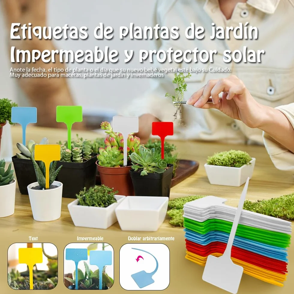 50 Piezas Etiquetas Plantas de Plástico Impermeable, Reutilizable Etiquetas Forma T, Marcadores Plantas para Jardín, Plantas en Maceta, Accesorios de Efecto Invernadero