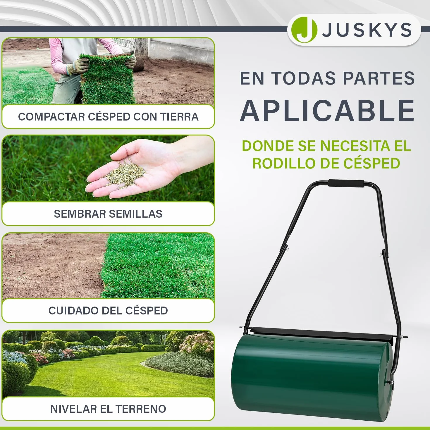 Juskys Rodillo de césped jardín Fritz con Deflector de Suciedad - Rodillo Manual rellenable de Agua/Arena - 48 l / 60 kg - Rodillo de jardín de 60 cm - Rodillo para césped y Campo