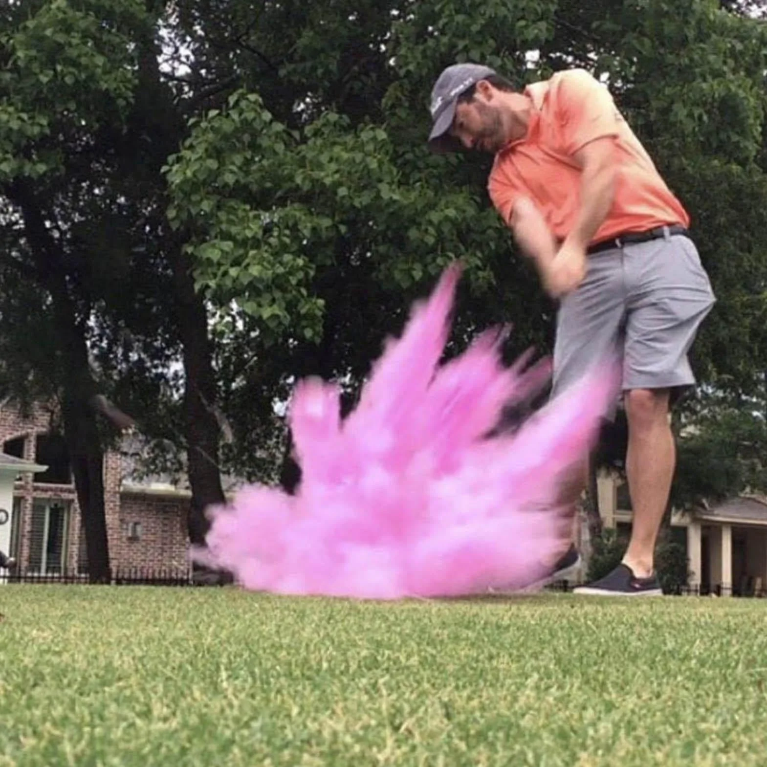 Pelotas de golf revelación de género azul y rosa para baby shower