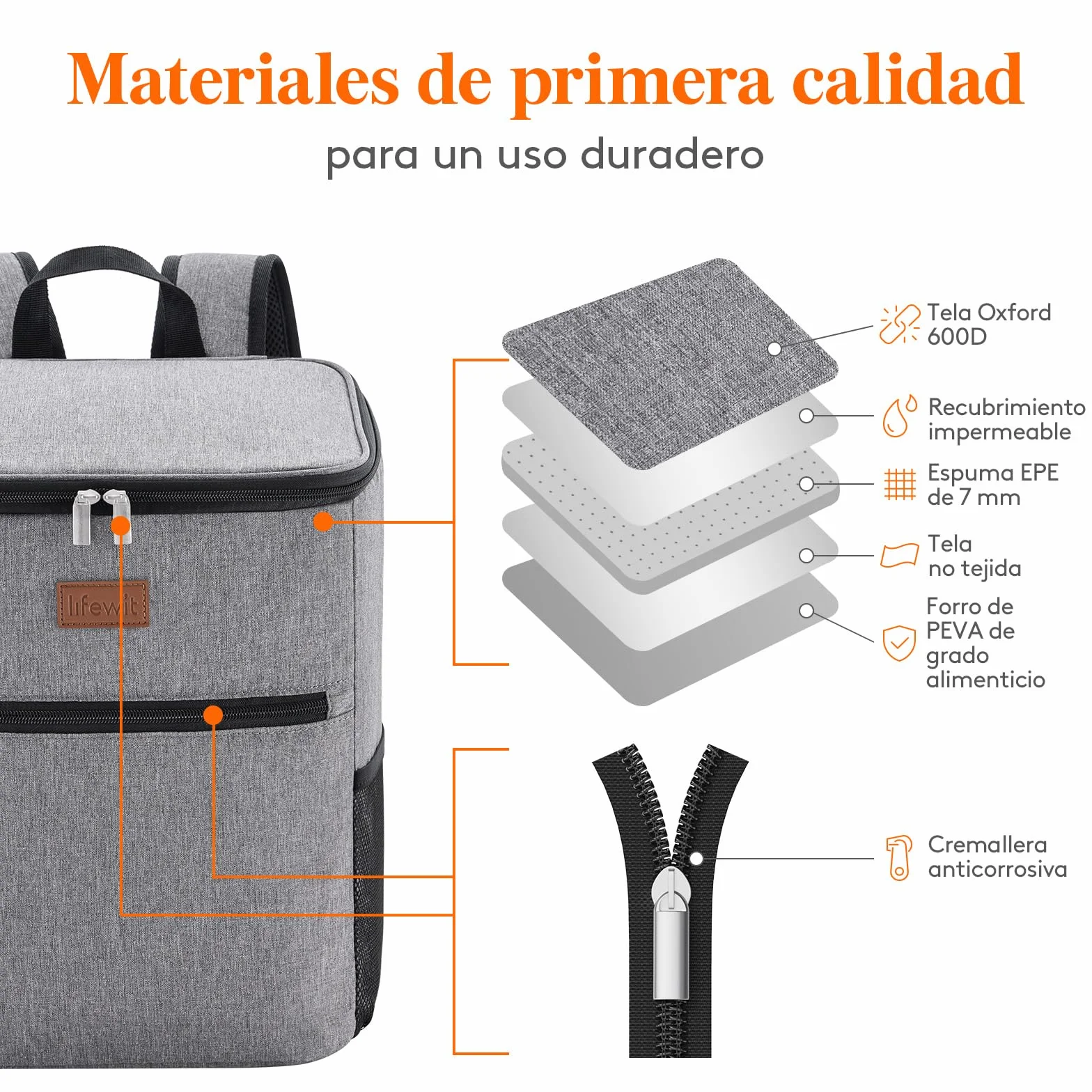 Lifewit Mochila Nevera 24L (30 Latas), Mochilas Neveras Portatil Isotermica, Bolsa Termica Porta Alimentos Impermeable, Cooler Bag para Playa, Picnic, Camping, Viaje, Trabajo, Gris