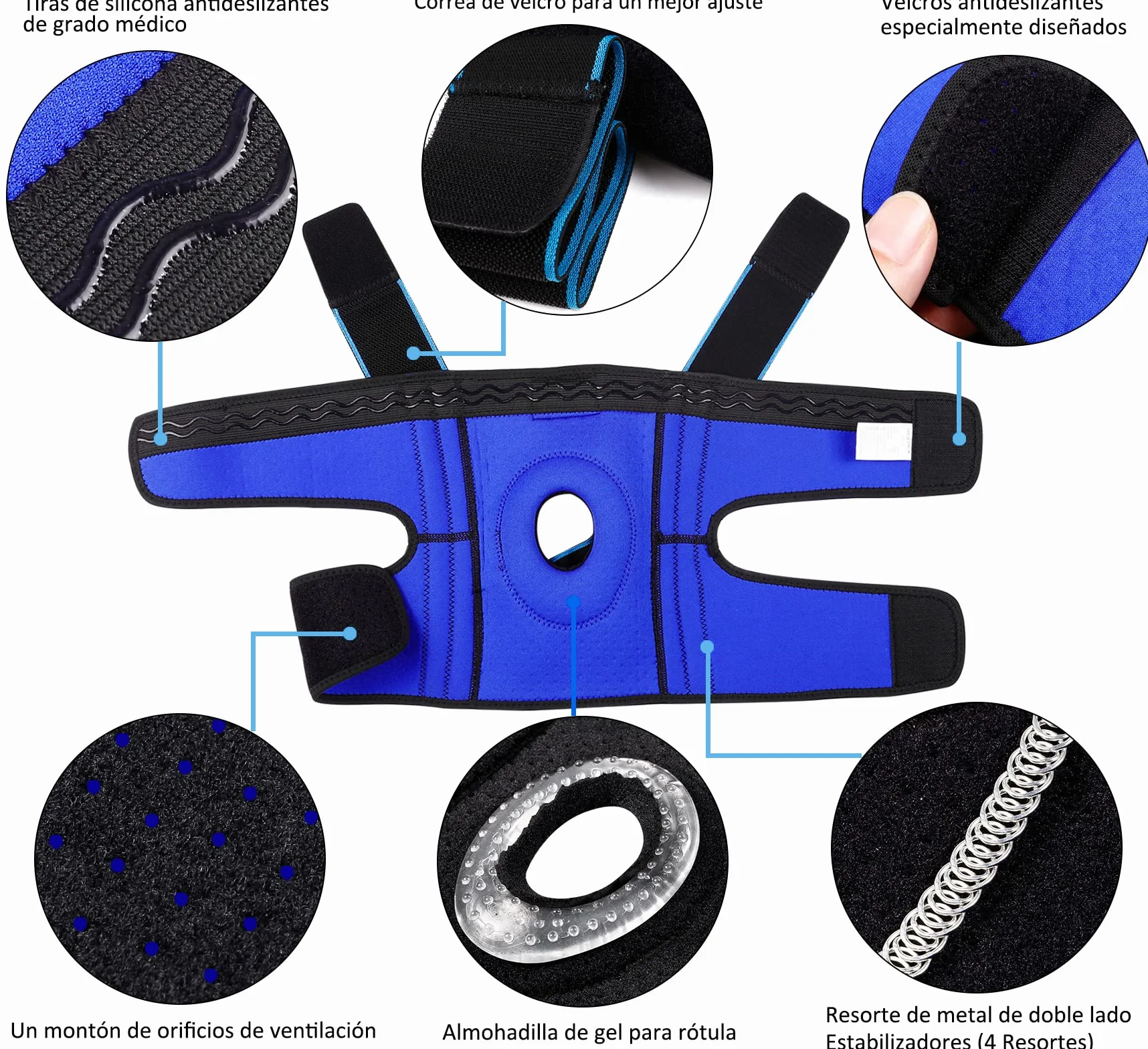 Neenca Rodilleras Deportivas con Estabilizadores Laterales y Almohadillas de Gel de Rótula, Ajustable para Artritis Correr Baloncesto Bicicleta