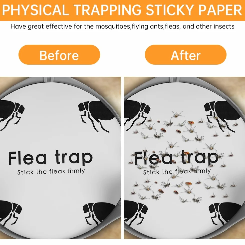 Flintronic 12PCS Trampa para Pulgas Rellenable, Pegatinas Desechables para Pulgas, Adhesivo para Pulgas, Asesino de Pulgas, Trampas Adhesivas para Mascotas, Discos pegajosos Reemplazos