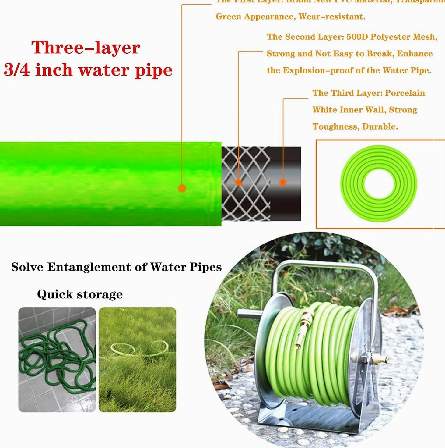 Carrete de Manguera de Acero Inoxidable para Montaje en Pared, Soporte para Manguera de jardín con Estante de Almacenamiento, Carrete de Manguera de Agua de Metal portátil para Montaje en pa