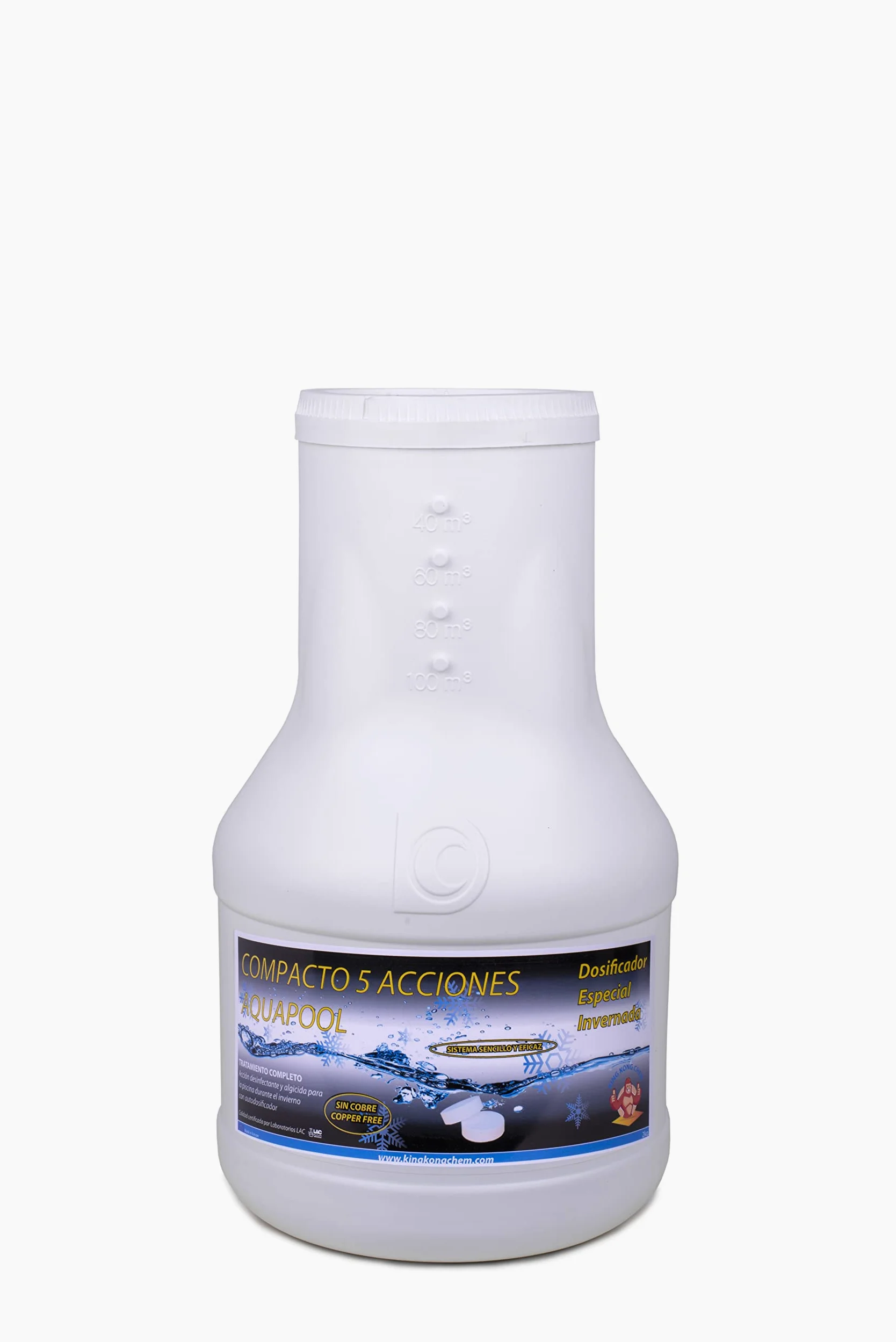 Kit invernaje Piscinas Grandes 2 DOSIFICADORES INVERNADA AQUAPOOL 4 KG + INVERNADOR LÍQUIDO SIN Cobre 5 litros - Tratamientos sin Cobre - Apto Piscinas Liner