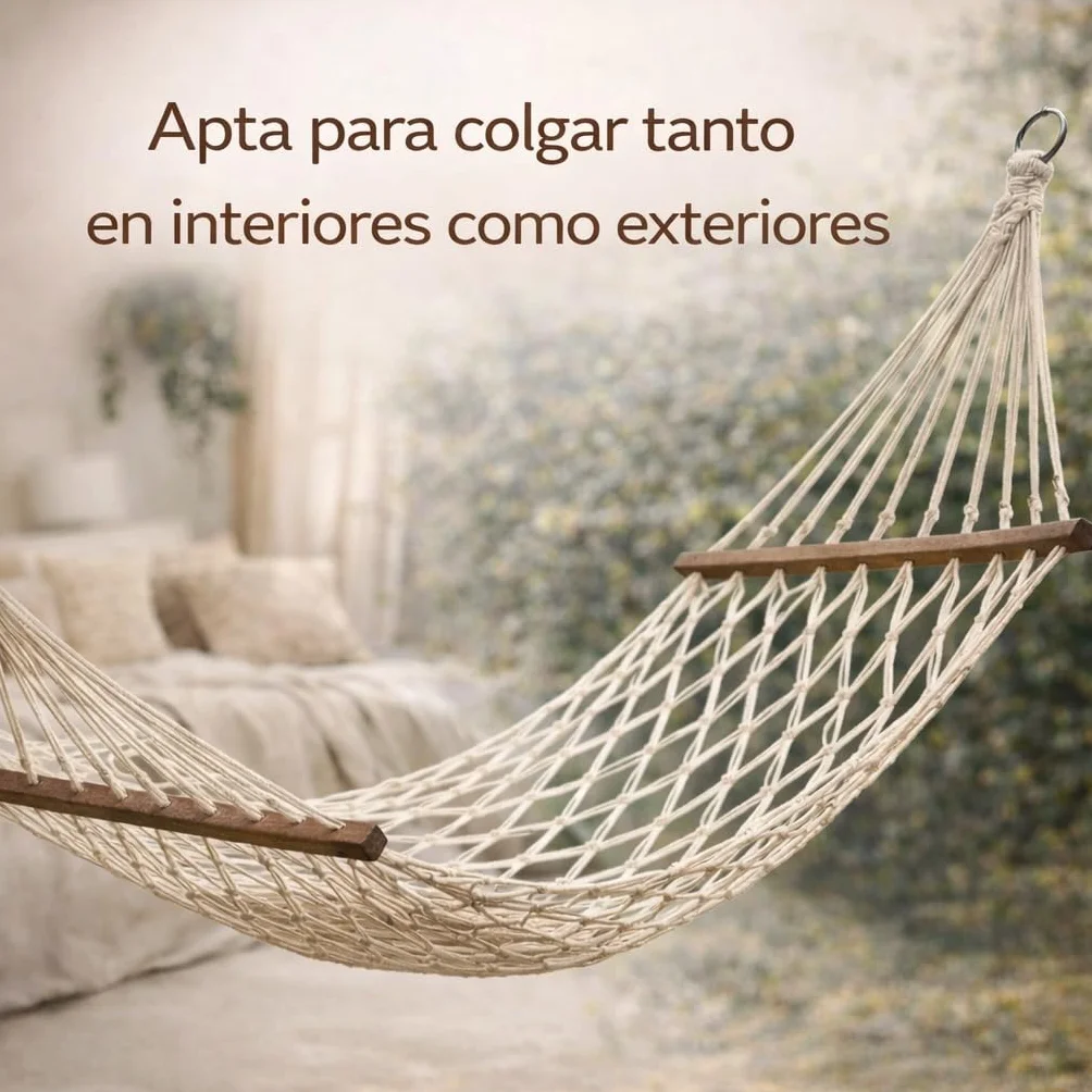 Hamaca Macramé de 270 x 80 cm (Zona Útil 190 x 80 cm) Hamaca de Red Estilo Boho para Jardín Terraza Interior Camping Campers o Caravanas Bolsa de Transporte incluida