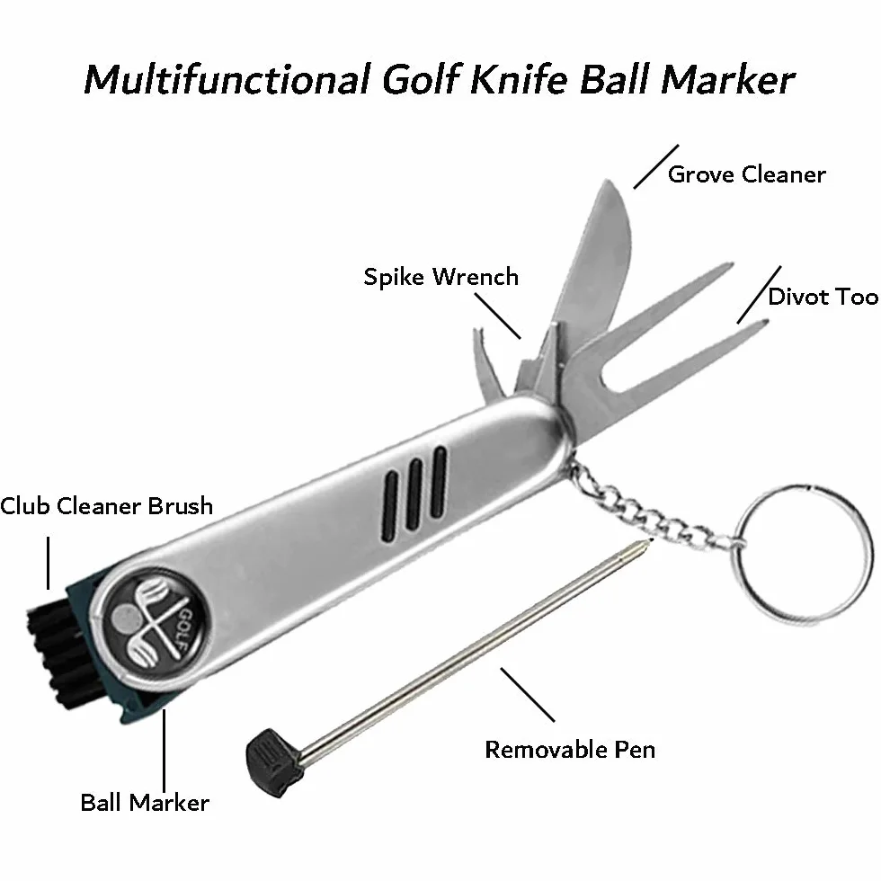 Accesorios de Golf Kit de Limpieza Cepillo Toalla Herramienta Reparación Plegable Marcador