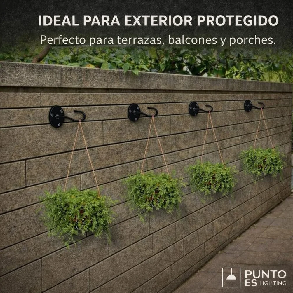 Gancho Techo y Pared Exterior Blanco, Pack 2 Unidades – Soporte para Colgar Plantas, Farolillos y Decoración, Acero Pintado con Tornillos y Tacos Incluidos