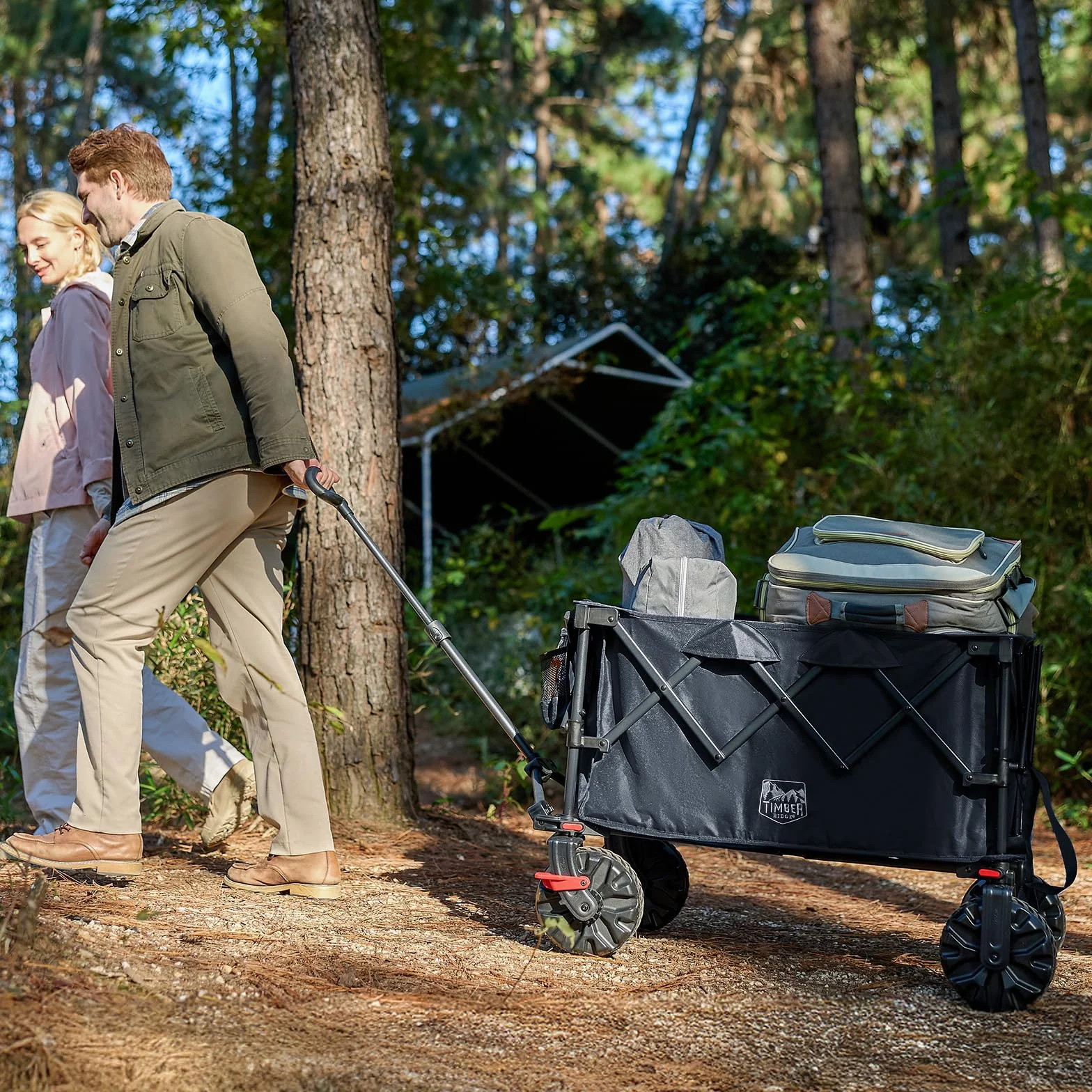 TIMBER RIDGE Carro plegable XXL de 250 L, neumáticos anchos con frenos, 150 kg, con soporte para bebidas, para camping, compras, jardín