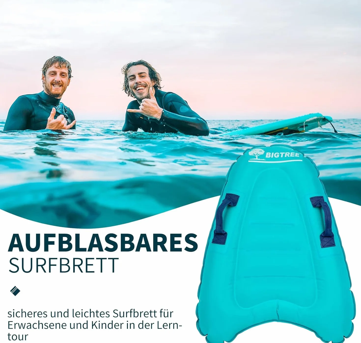 BIGTREE Tabla de surf inflable portátil ligera con asas para nadar