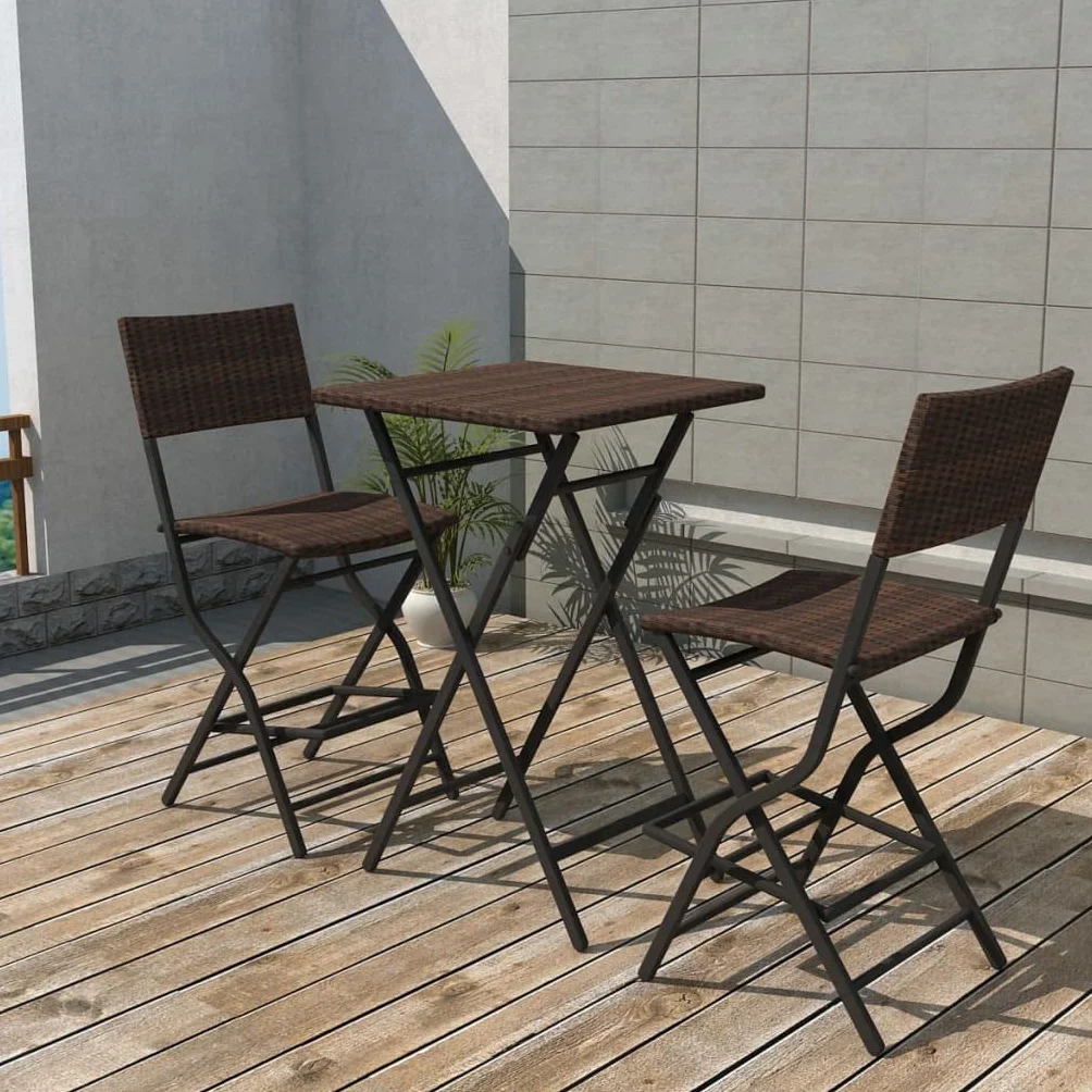 vidaXL Mesa Alta de Bar con Taburetes Jardín 3 Pzas Juego de Muebles Terraza Mesita y Sillas Altas Asienyos de Poli Ratán Sintétco Marrón Tipo Mimbre