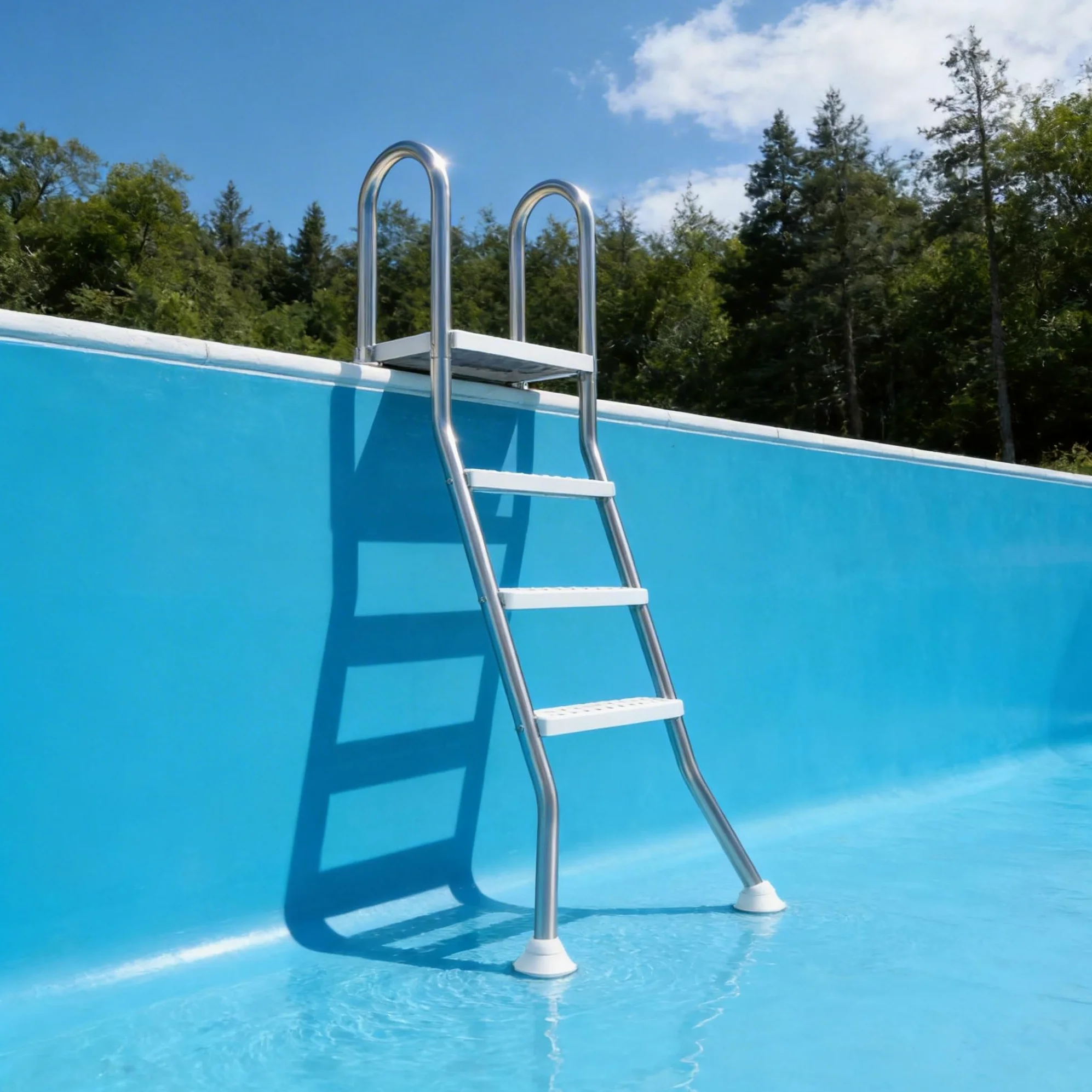 Escalera de piscina de acero inoxidable de 3 + 1 peldaños, con pasamanos de seguridad, peldaños de plástico antideslizante y diseño de rótula, base estable para piscinas y piscinas de hasta 115