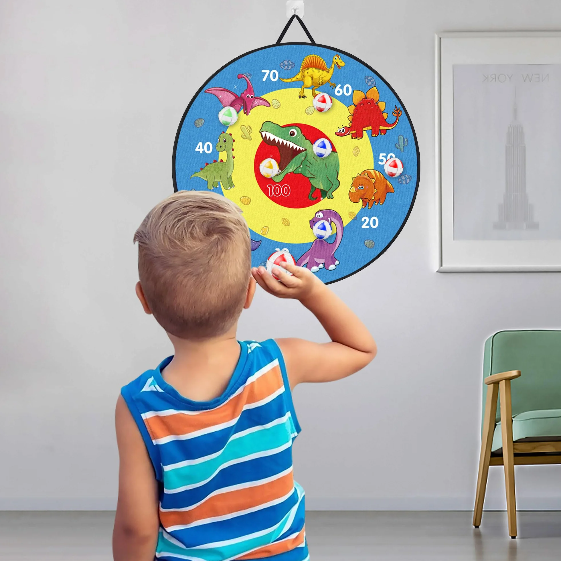 TOMYOU Tablero de Dardos de Doble Cara 66cm con Bolas Adhesivas Juego de Lanzamiento