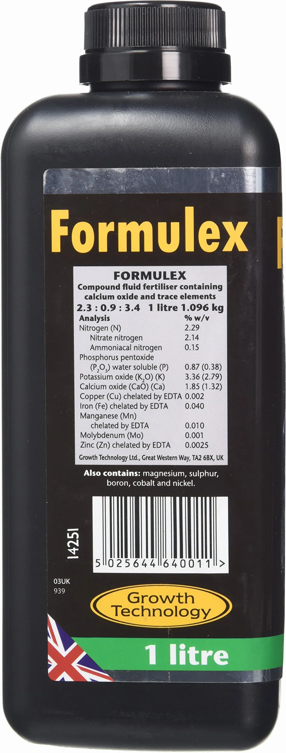 Growth Technology 05-210-006 Formulex, 1 L, Negro, 5.5 x 5.5 x 16 cm