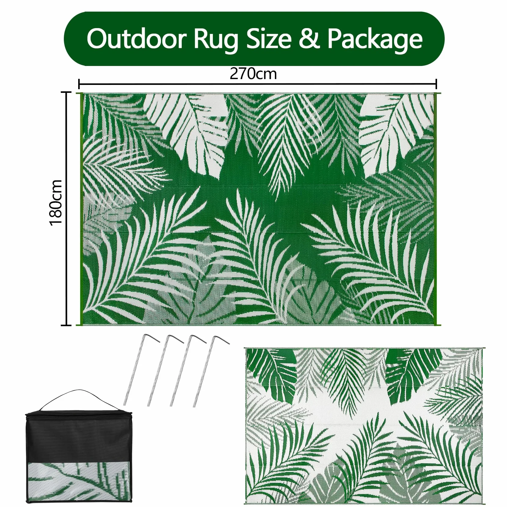 Cekene Alfombra Exterior Impermeable Verde 180x270cm Grande Alfombra Terraza Reversible Mantas de Picnic Polipropileno para Balcón Pícnic Camping Caravana
