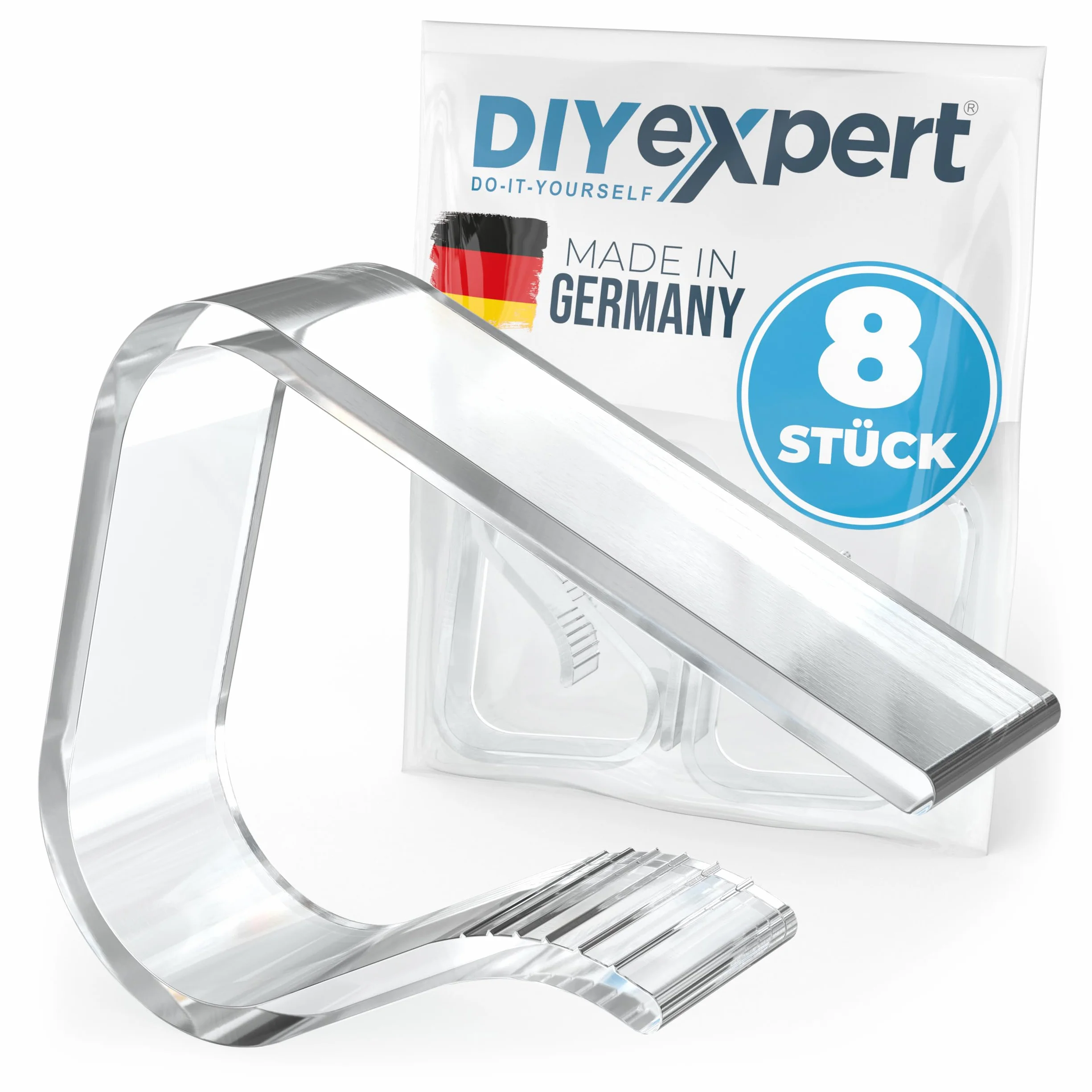 DIYexpert Pinzas para mantel transparentes, fabricadas en Alemania, hasta 45 mm, 8 unidades, resistentes a la intemperie y antideslizantes, para jardín, balcón e interior