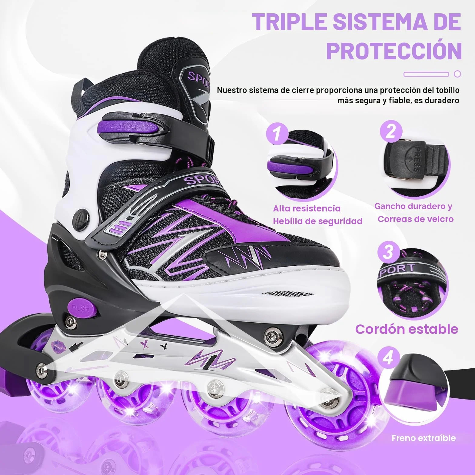 Patines en línea Ajustables para niños con Ruedas de iluminación, Principiantes, Juegos al Aire Libre