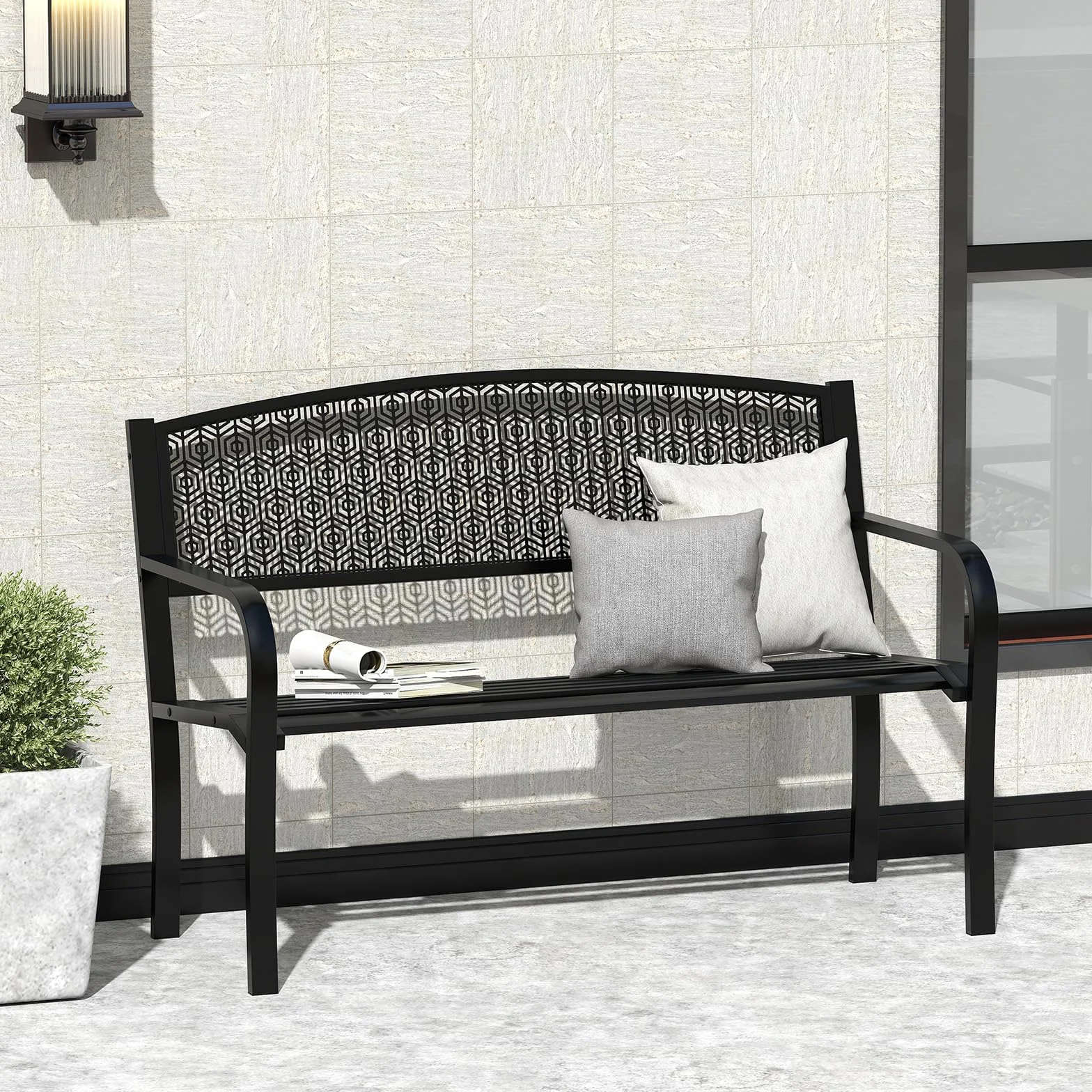 COSTWAY Banco Jardin 2-3 Plazas Metal Exterior 300kg 128x60x86 cm Negro