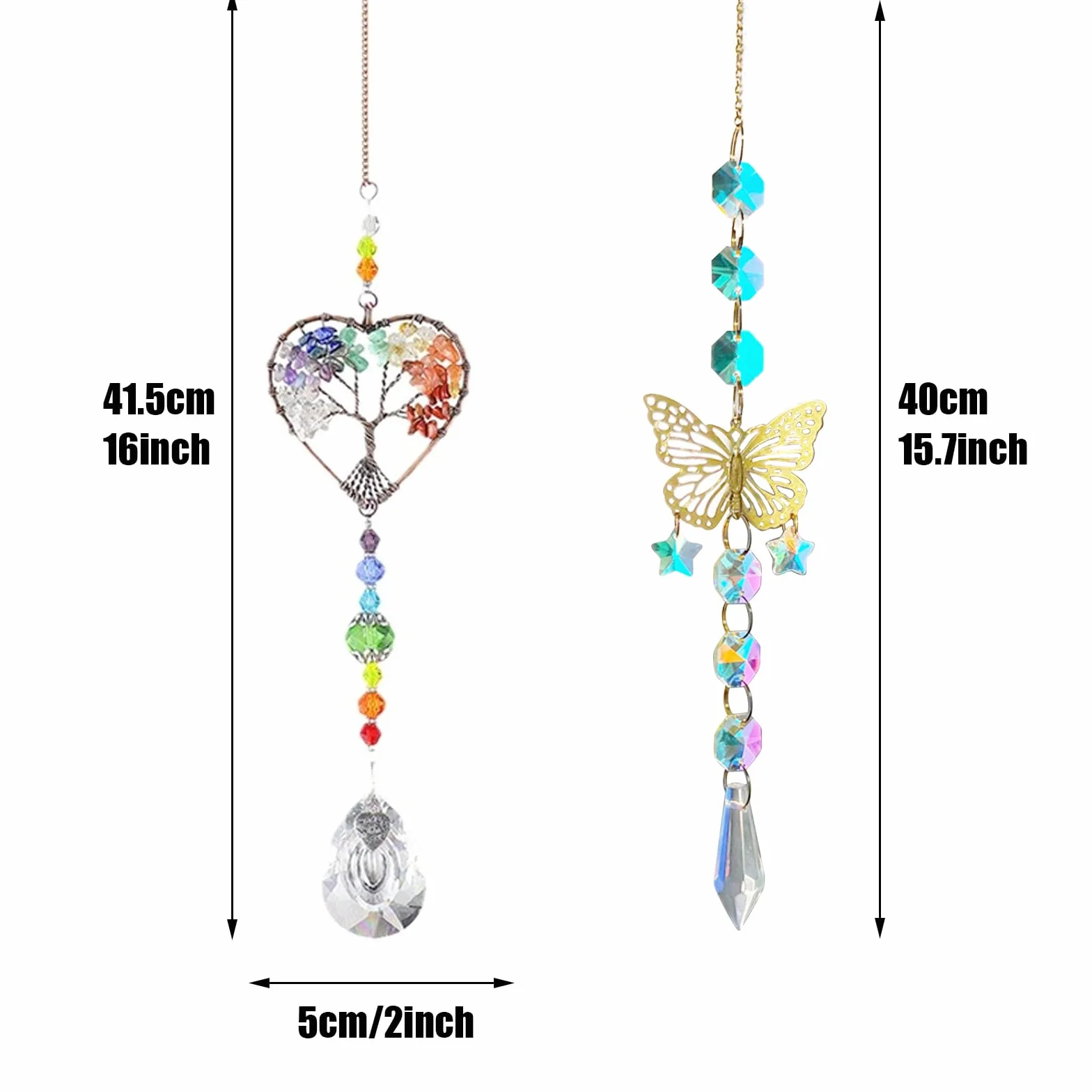 TYXHXTF 2 Piezas Atrapasoles de Cristal, Árbol de la Vida y Mariposa Campanas de Viento, Sun Catcher para Ventanas y Jardines, Prisma Colgante para Casa