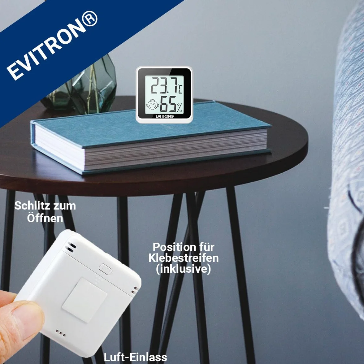 1 x Mini termómetro higrómetro digital para interior – Medidor de temperatura y humedad – Indicador de confort y emoticonos – Se puede colocar o pegar – para salón, oficina, habitación de bebé y más