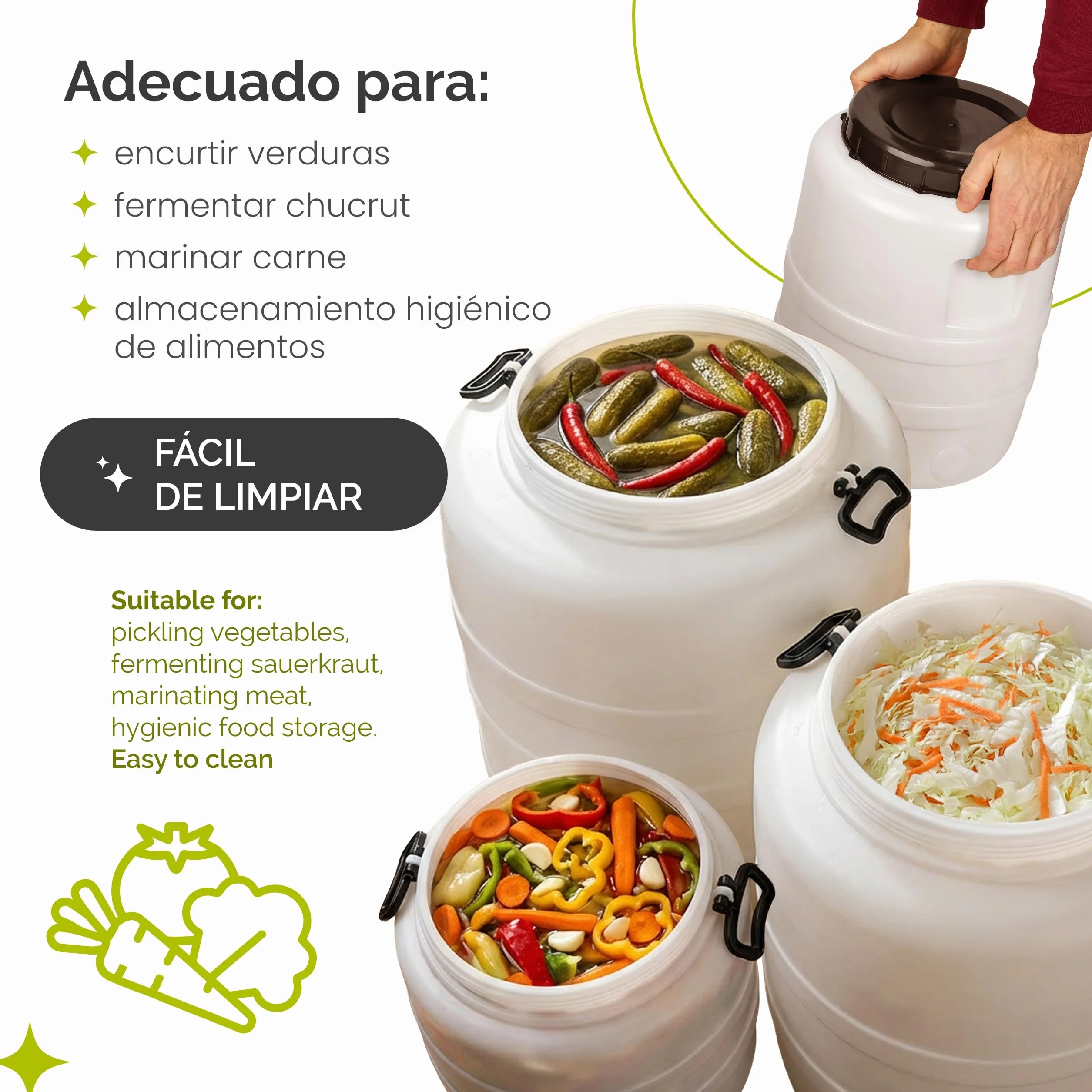 Garronda 120 L + Grifo + Prensa Bidon Barril de Plástico HDPE como Contenedor y Deposito para Agua y Alimentos para Almacenamiento, Fermentación y Recogida de Lluvia GD-0187 Blanco