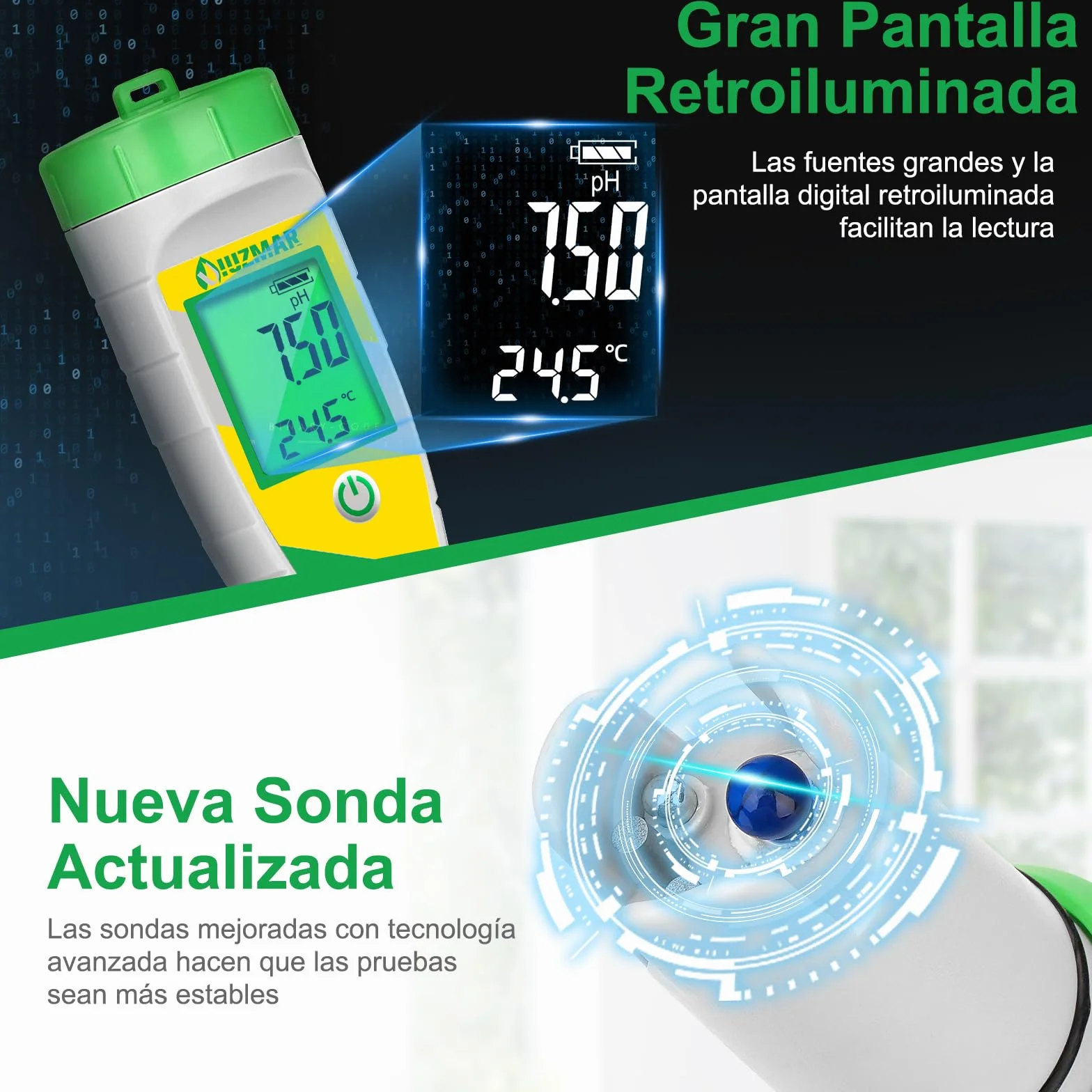 UIUZMAR Medidor de pH y Sal Piscina Salina, Test de Salinidad para Piscinas, Pantalla Digital 5 en 1, Medidor de pH TDS EC Salinidad Temperatura Para Piscina, Hidropónico, Acuario, Agua Potable, Spa
