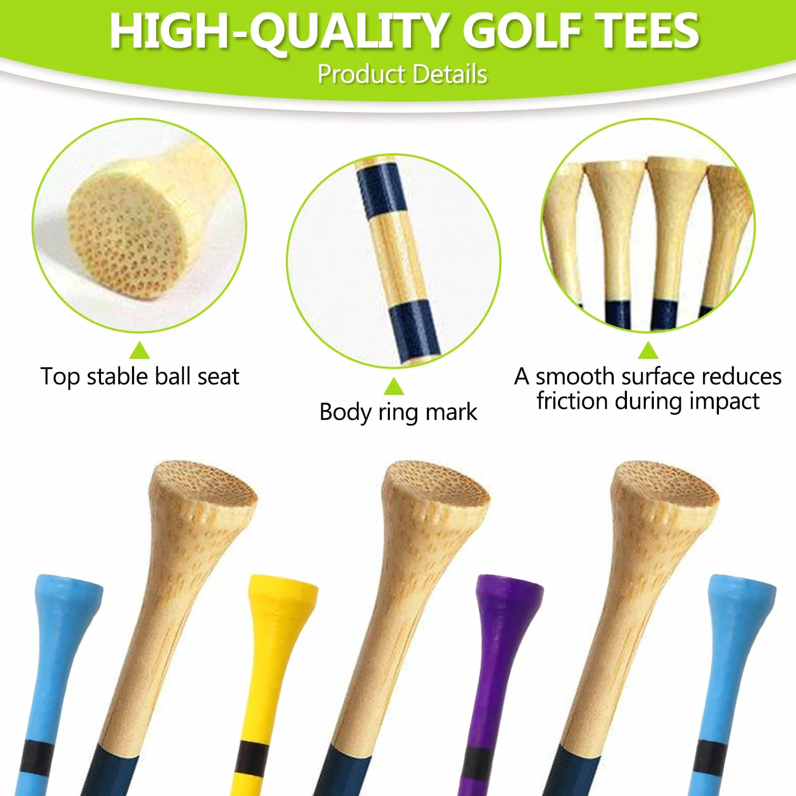 Tees de Golf 83mm Madera Multicolores Accesorios para Golfistas Aficionados y Profesionales