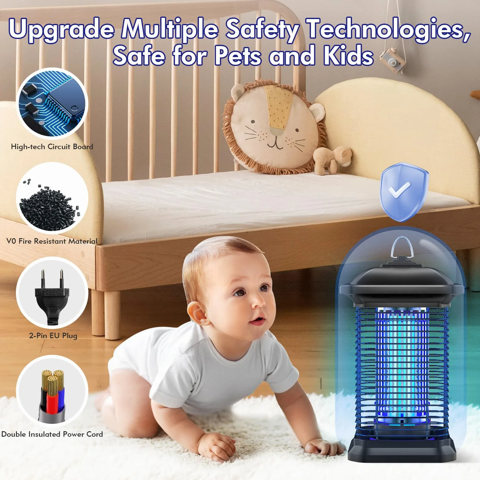 Lámpara Antimosquitos, 18W 4000V Potente Mata Insectos Eléctrico UV, Repelente De Mosquitos para Moscas Alcance 100m² Reducción Eficaz De Los Insectos Voladores para Patio Jardines Patio Trasero