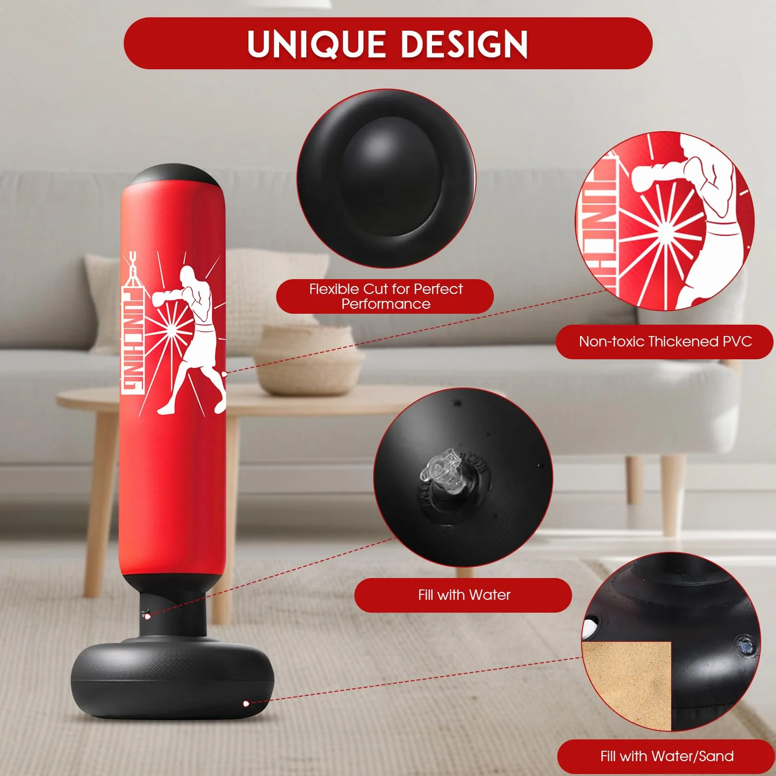 Qoosea Saco de Boxeo Niños 160cm Inflable de Pie con Guantes para Karate Kickboxing MMA 3-12 años