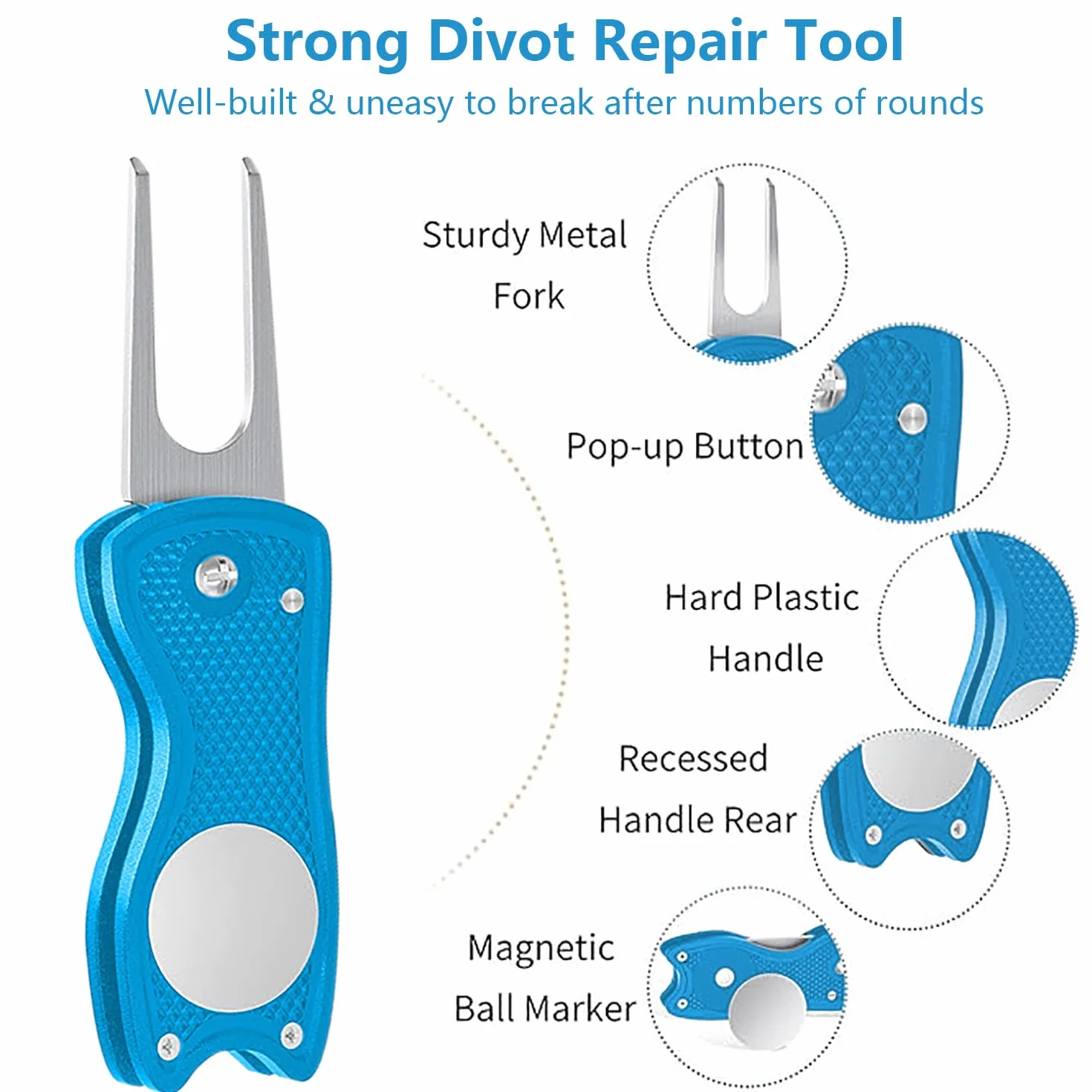 Divot Golf Herramienta Reparación 2 Piezas Plegable Metal Mini Forquilla Verde Metálica Marca Bolas Magnética