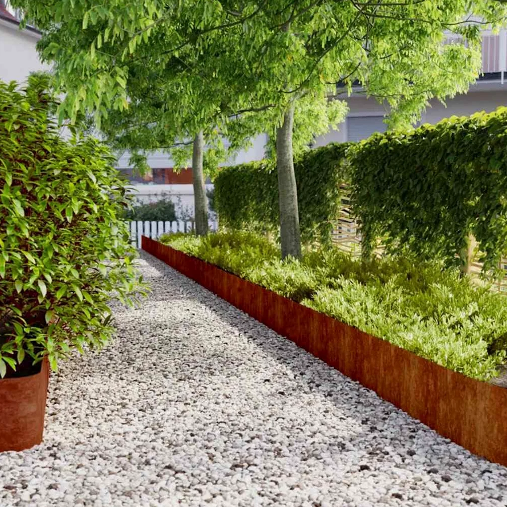 vidaXL Bordes de césped Acero corten Flexible 10 Piezas 25x103 cm, Bordes de jardín, bordura de césped, Bordes de arriate, Bordes de jardín