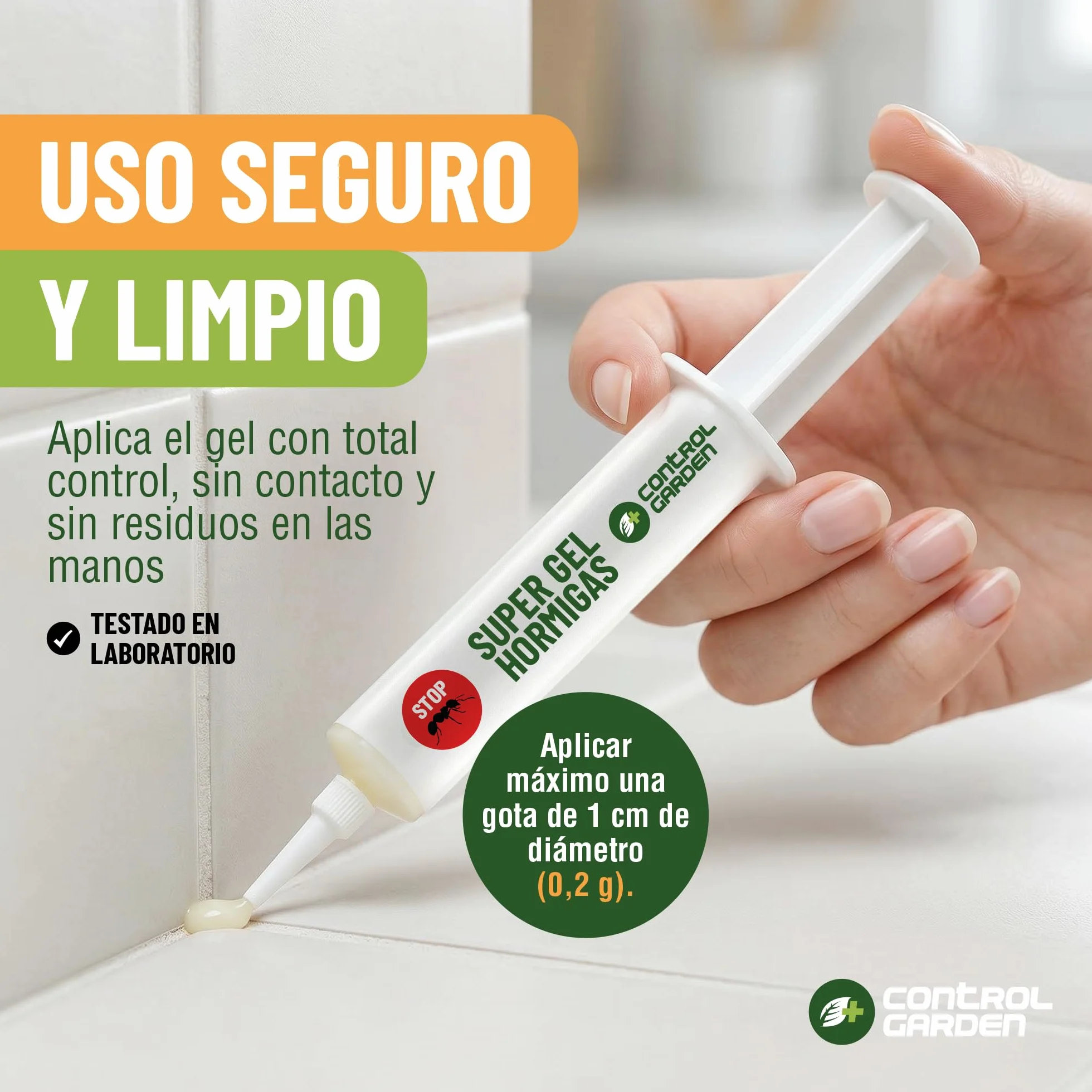 CONTROL GARDEN x3 Gel Antihormigas Jeringa 10gr | Cebo Insecticida Jeringuilla Elimina Hormigas Interior y Exterior | Eliminación Total Hormiguero | Mata Hormiga Reina y Nido | Formula Eficaz y Seguro