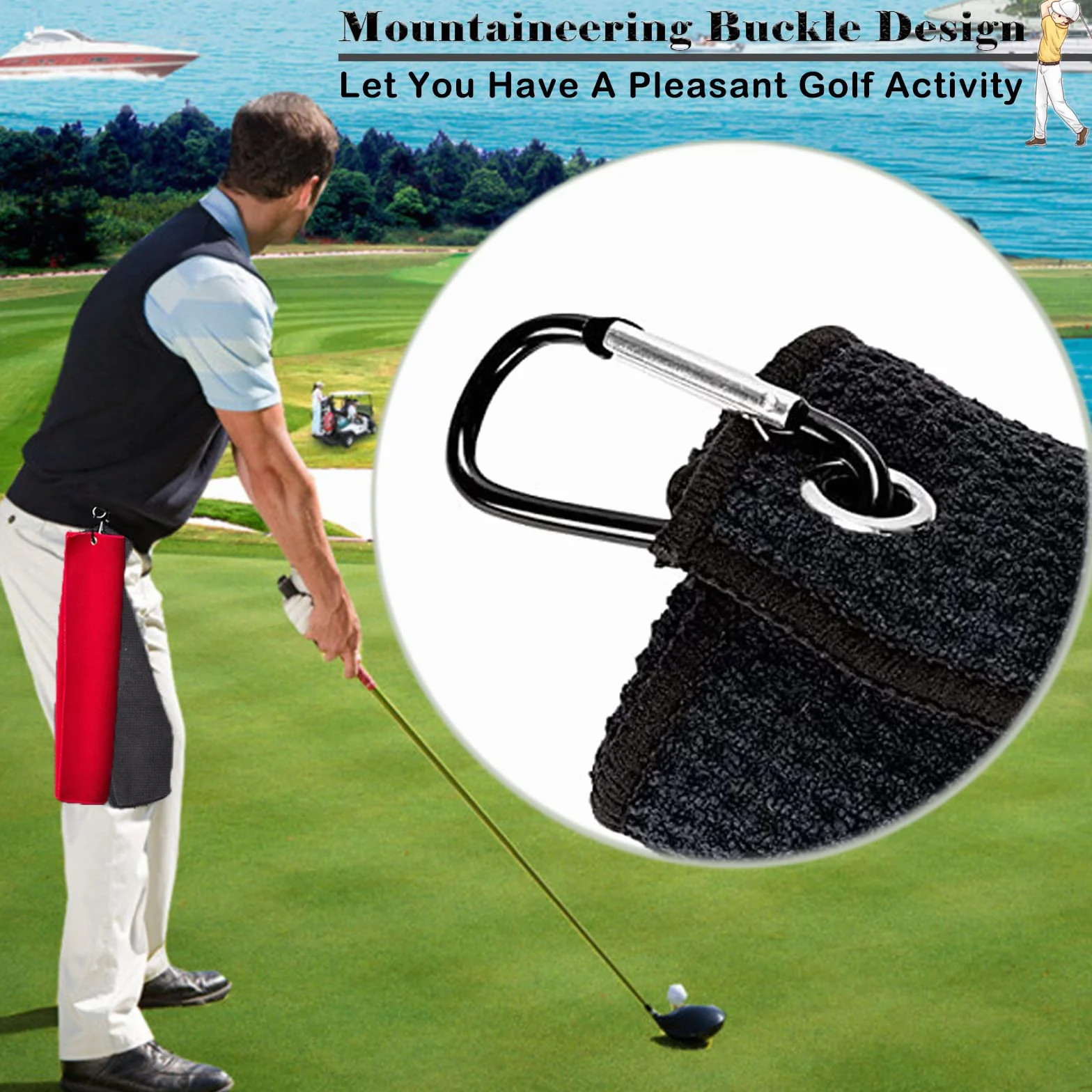 Toallas de Golf de Microfibra con patrón de gofre, Juego de 2, Negro + Rojo