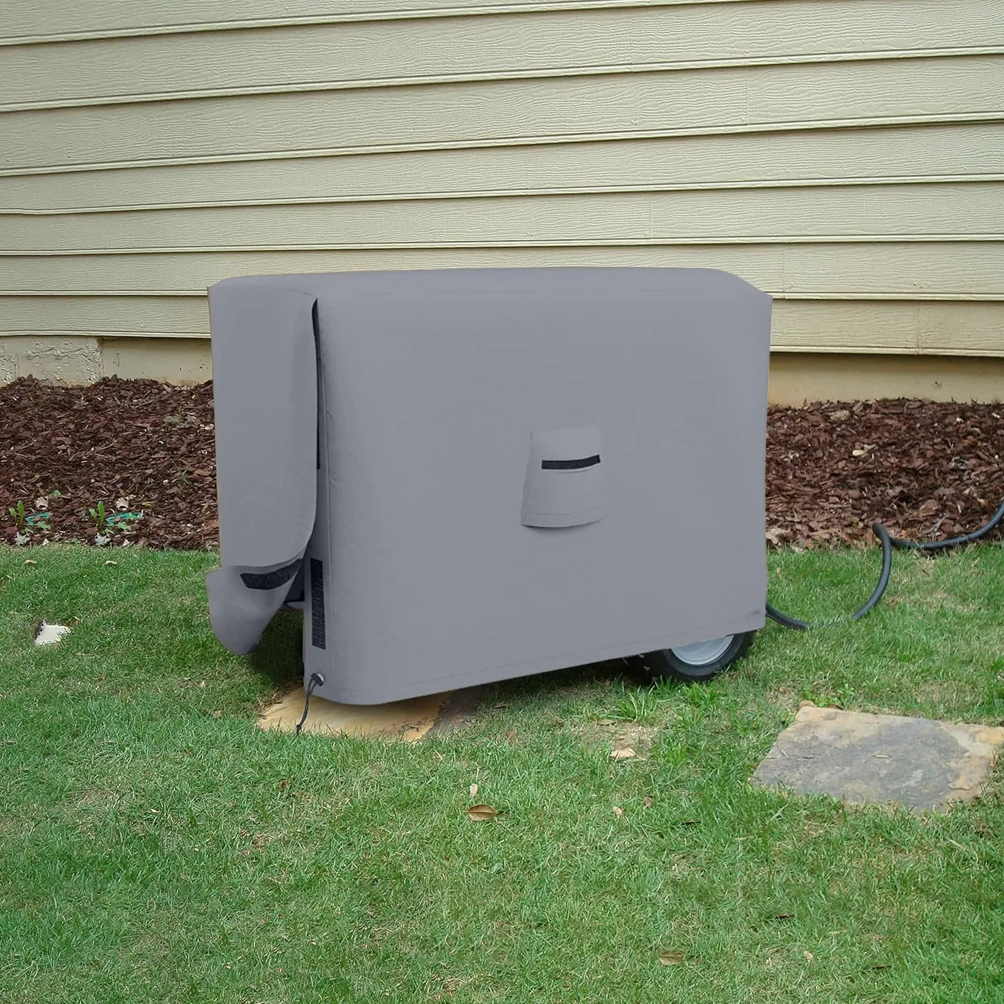 Cubiertas para generadores al aire libre, 100% resistentes a los rayos UV y a la intemperie, cubierta para generador con bolsillos de aire y cordón para Sungfit (26" x 20" x 20"), gris)