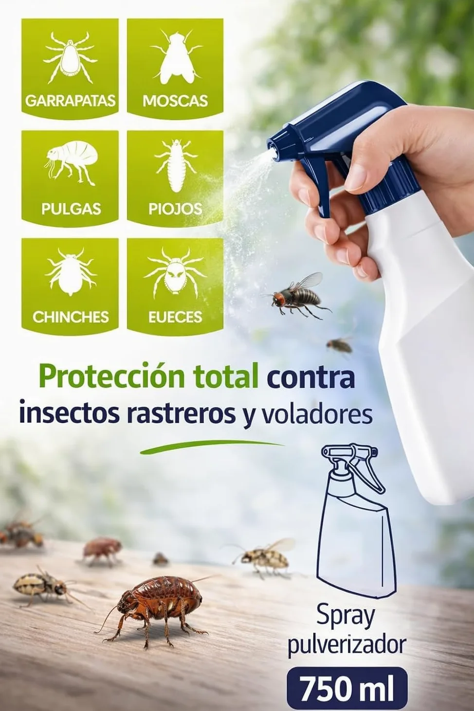 Spray Insecticida Moscas - Garrapatas - Pulgas – Control de Insectos Voladores y Rastreros | Deltasec RTU Plus 750 ml | Nueva Fórmula Reforzada | ARPON ZOTAL (Pack 6 Unidades (4500 ml))