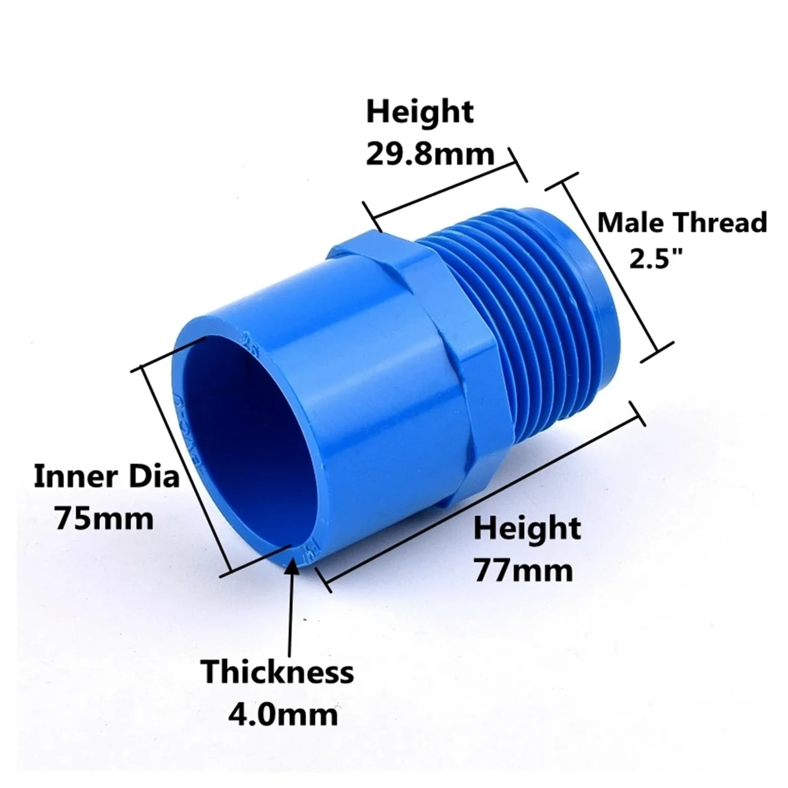 Conector Recto de PVC Azul, Rosca Macho, for Acuario, jardín, riego, 1/5/8/10 Piezas, 20/25/32/40/50/63 mm, ~1/2"-2", 1/2"(Inner Dia 75mm,5Pcs)
