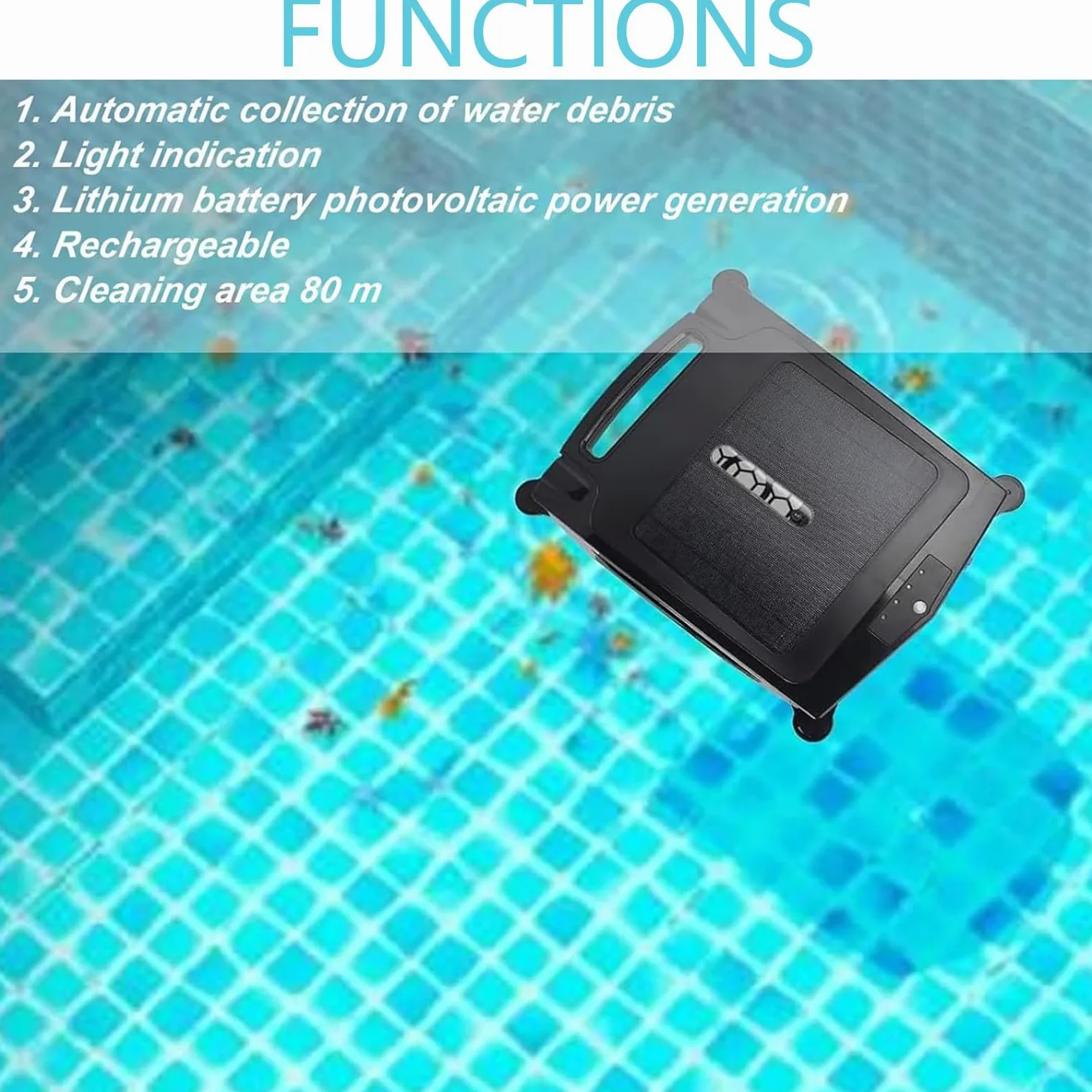 Limpiador robótico automático de Piscinas Alimentado por energía Solar, Limpiador de Piscinas Solar de Modo Dual y Limpieza Continua Durante la Noche, para Todas Las Piscinas