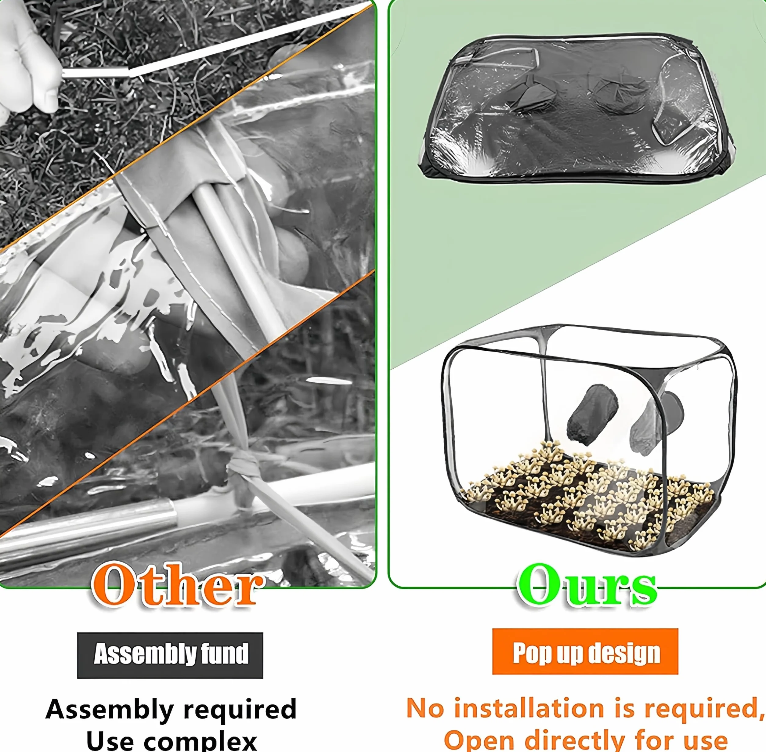 Kit de cultivo de hongos plegable, caja de aire silenciosa, 85 x 52 x 52 cm, tienda de cultivo de hongos transparente, kit de micología pop-up portátil para intercambio de aire fresco | cultivo de