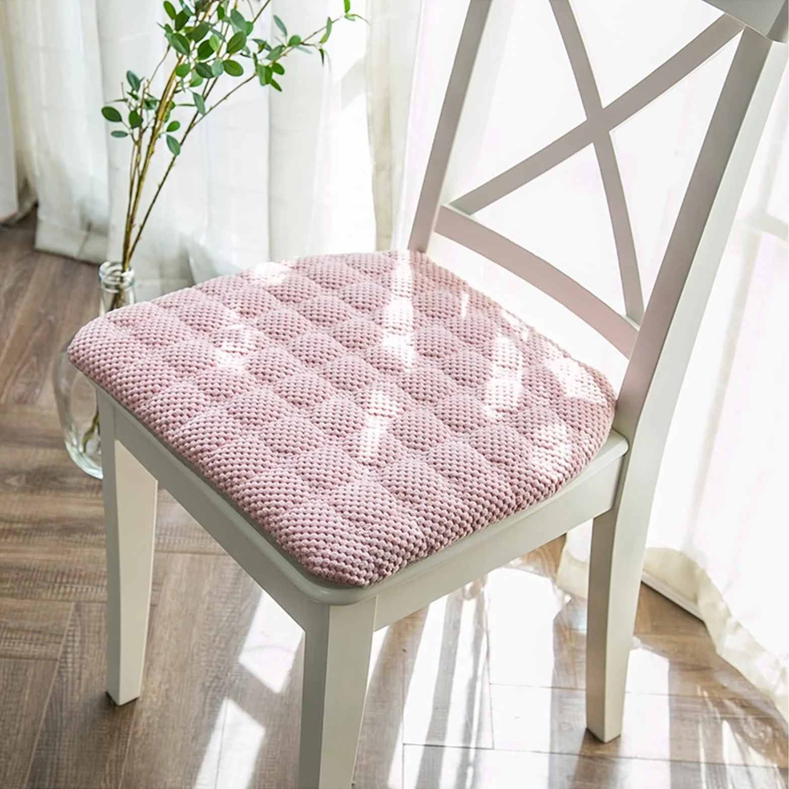 Cojines para silla de 16" x 18" con lazos, almohadilla para silla de cocina con funda extraíble, cojines de asiento antideslizantes para silla de comedor, almohadillas para silla duraderas y lavables,