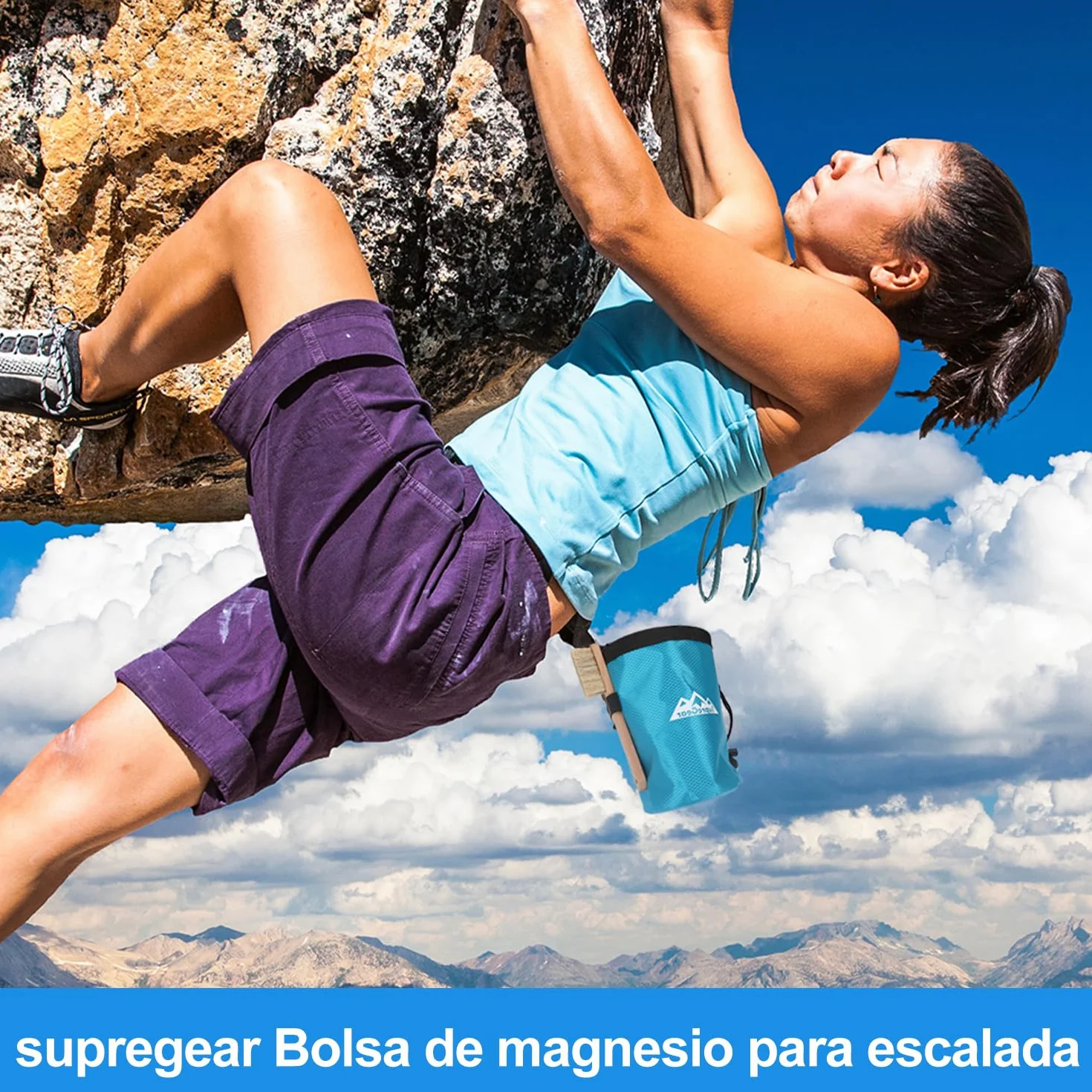 Supregear Bolsa de Magnesio para Escalada en Roca, Bolsillo Grande con Cremallera, Cierre de Cordón y Mosquetón