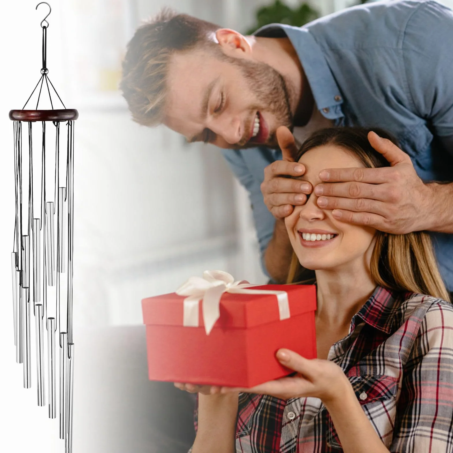 Carrillón de Viento, Campanillas de Viento, con 12 Tubos de Aluminio, Campanas de Viento, Campanilla eólica de jardín de Metal, Carrillon de Viento Exterior, para Jardin Balcón Hogar Decoracion