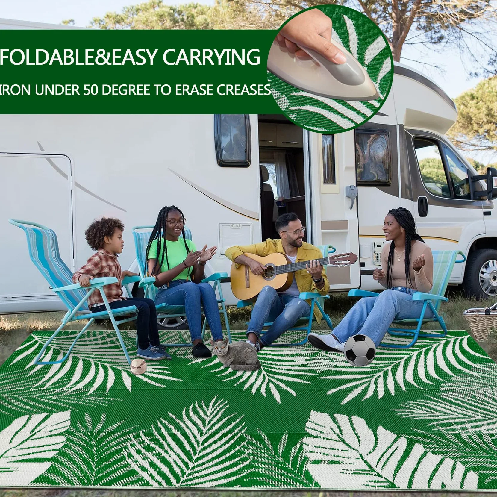 Cekene Alfombra Exterior Impermeable Verde 180x270cm Grande Alfombra Terraza Reversible Mantas de Picnic Polipropileno para Balcón Pícnic Camping Caravana