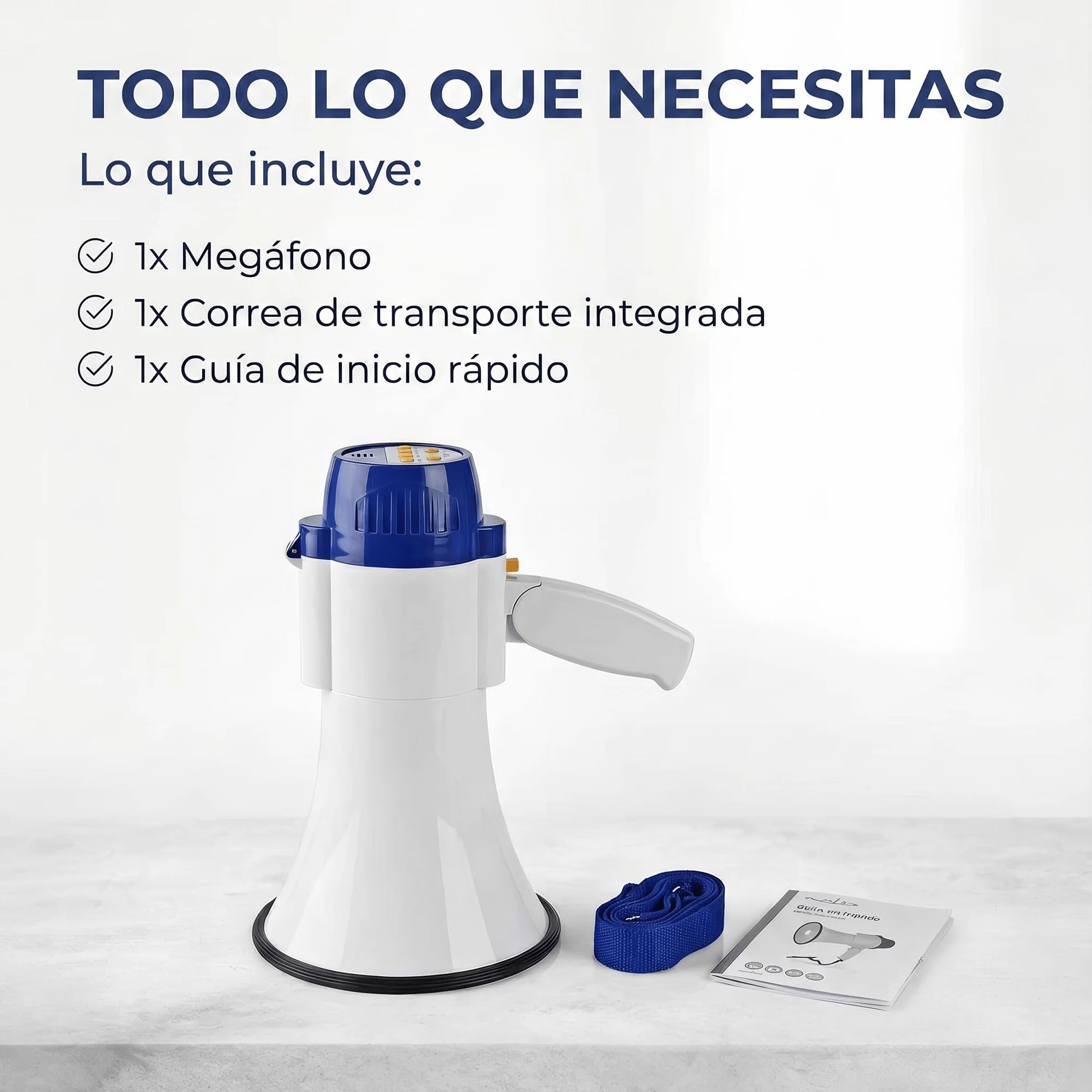 Nedis megáfono 250 m 150 dB blanco azulado con correa y micrófono incorporado sirena grabación