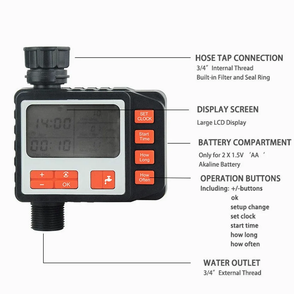 Temporizador de riego, Pantalla LCD Temporizador de riego Controlador de riego automático para jardinería doméstica, producción agrícola, jardinería y producción hortícola