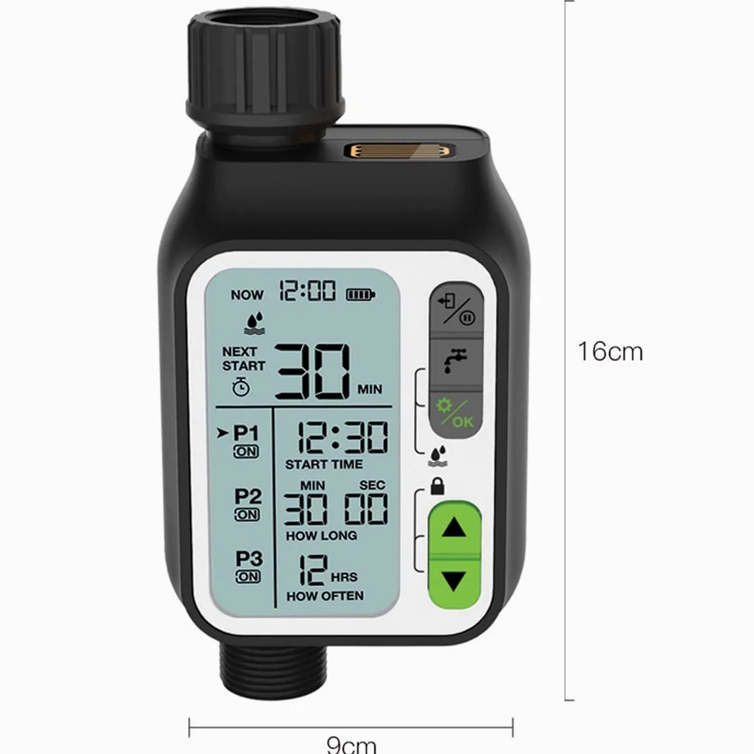 Temporizador de riego automático para jardín con sensor de lluvia, 3 programas separados, sistema de riego controlador de riego
