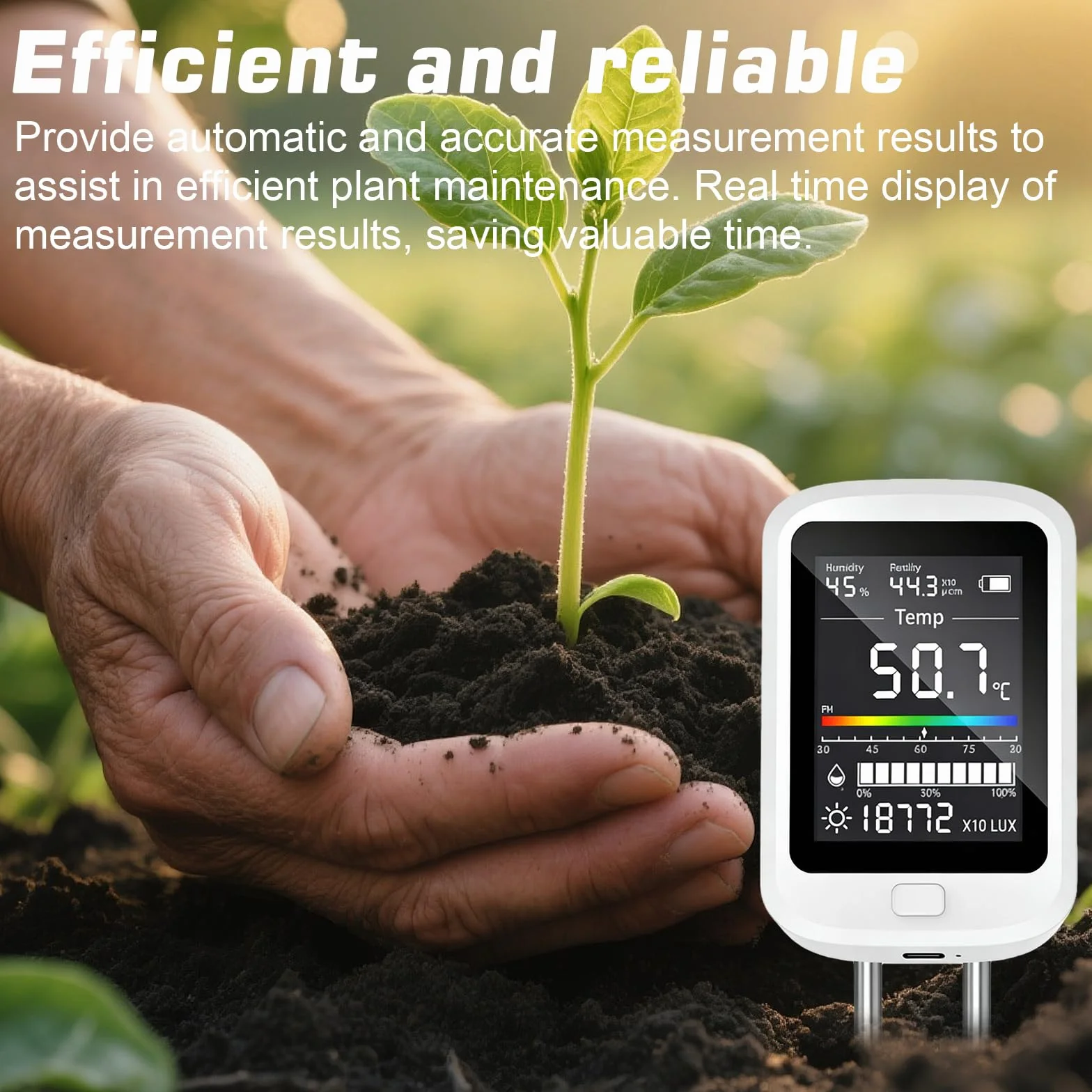 PORFOYO Medidor de PH Tierra, 6 en 1 Medidor de Humedad Plantas, Medidor Digital de Agua y Suelo con Fertilidad del Suelo/Humedad/Valor de PH/Temperatura/Luz Solar/Humedad Ambiental