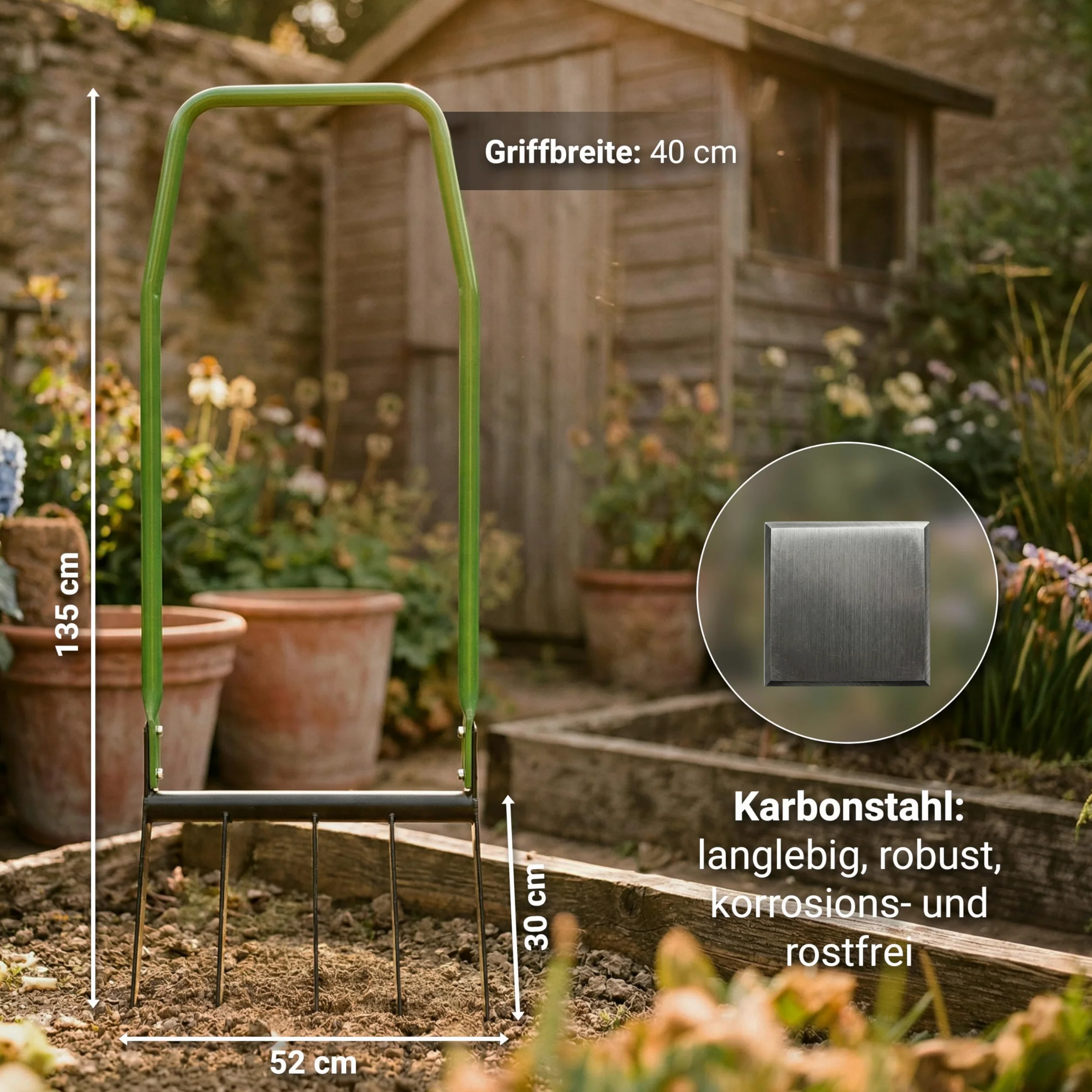 novaterra Horquilla premium con 5 púas – Horquilla ergonómica Broadfork – aflojamiento del suelo que protege la espalda y cavar eficientemente – Tenedor de jardín robusto para macizos de flores