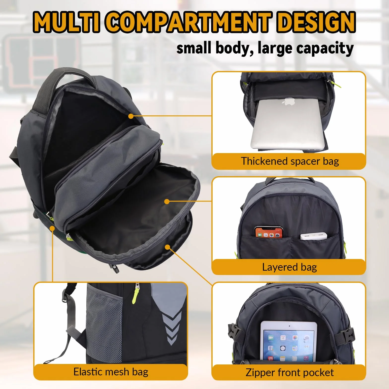 Bseash Mochila de Baloncesto 35L Compartimento Inferior para Balones, Bolsa Deportiva Gran Capacidad