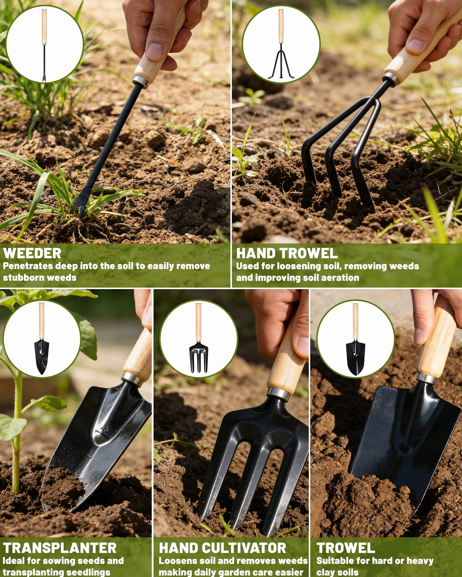 Juego de Herramientas para Jardín 9PC Kit Jardineria，Juego de Herramientas Jardinería de Acero Inoxidable，de Jardín, Tijeras Podar, Pala Jardinería, Guantes, Paleta y Rastrillo de Mano etc